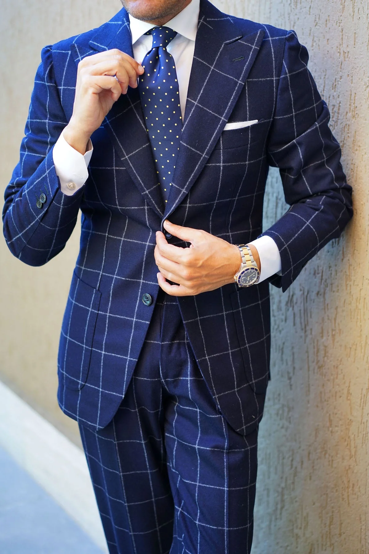 Navy Blue with Yellow Polka Dots Necktie - Image 6