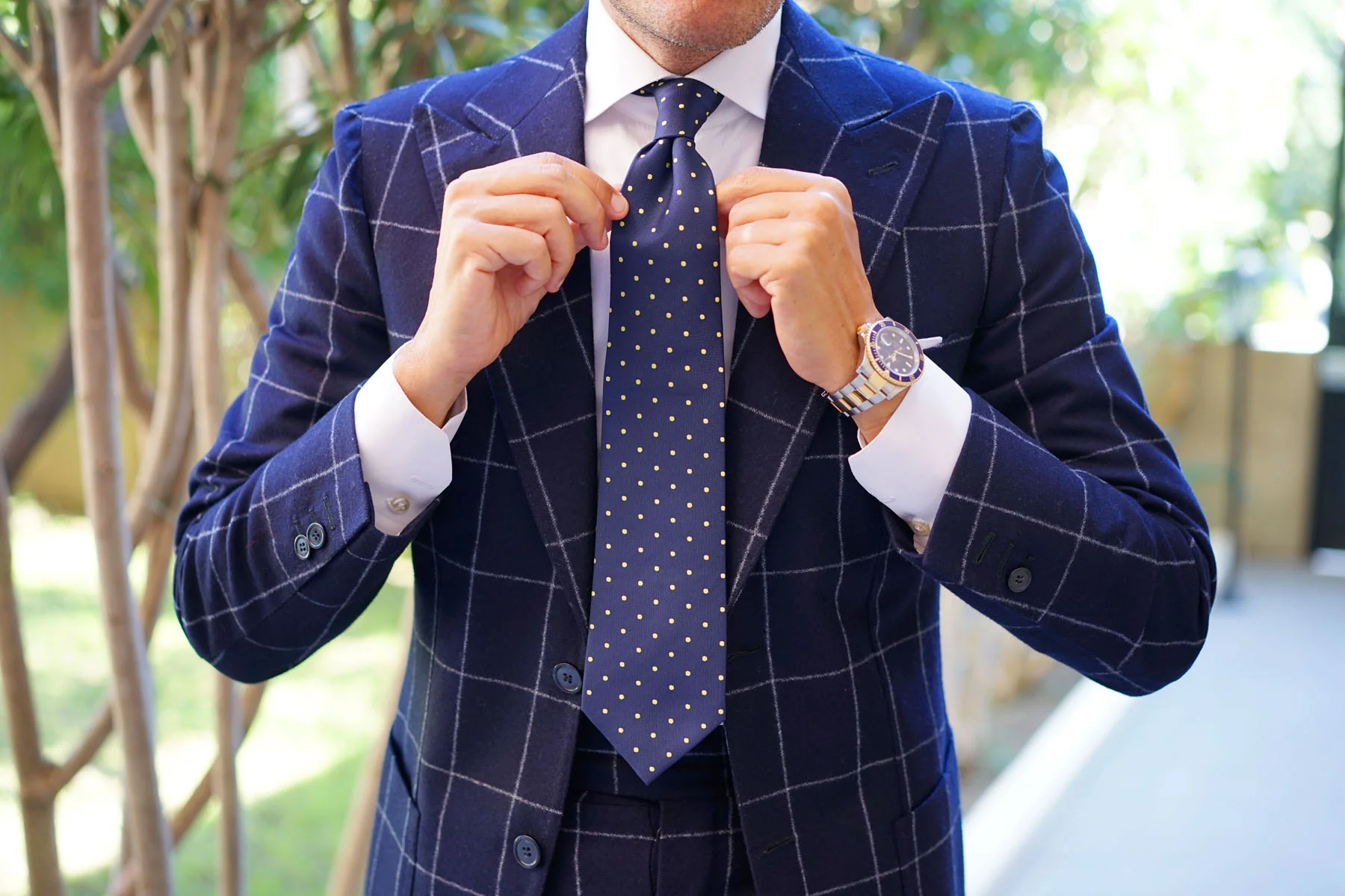 Navy Blue with Yellow Polka Dots Necktie - Image 7