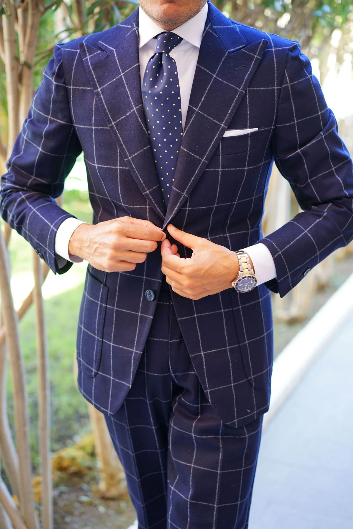 Navy Blue with Yellow Polka Dots Necktie - Image 8