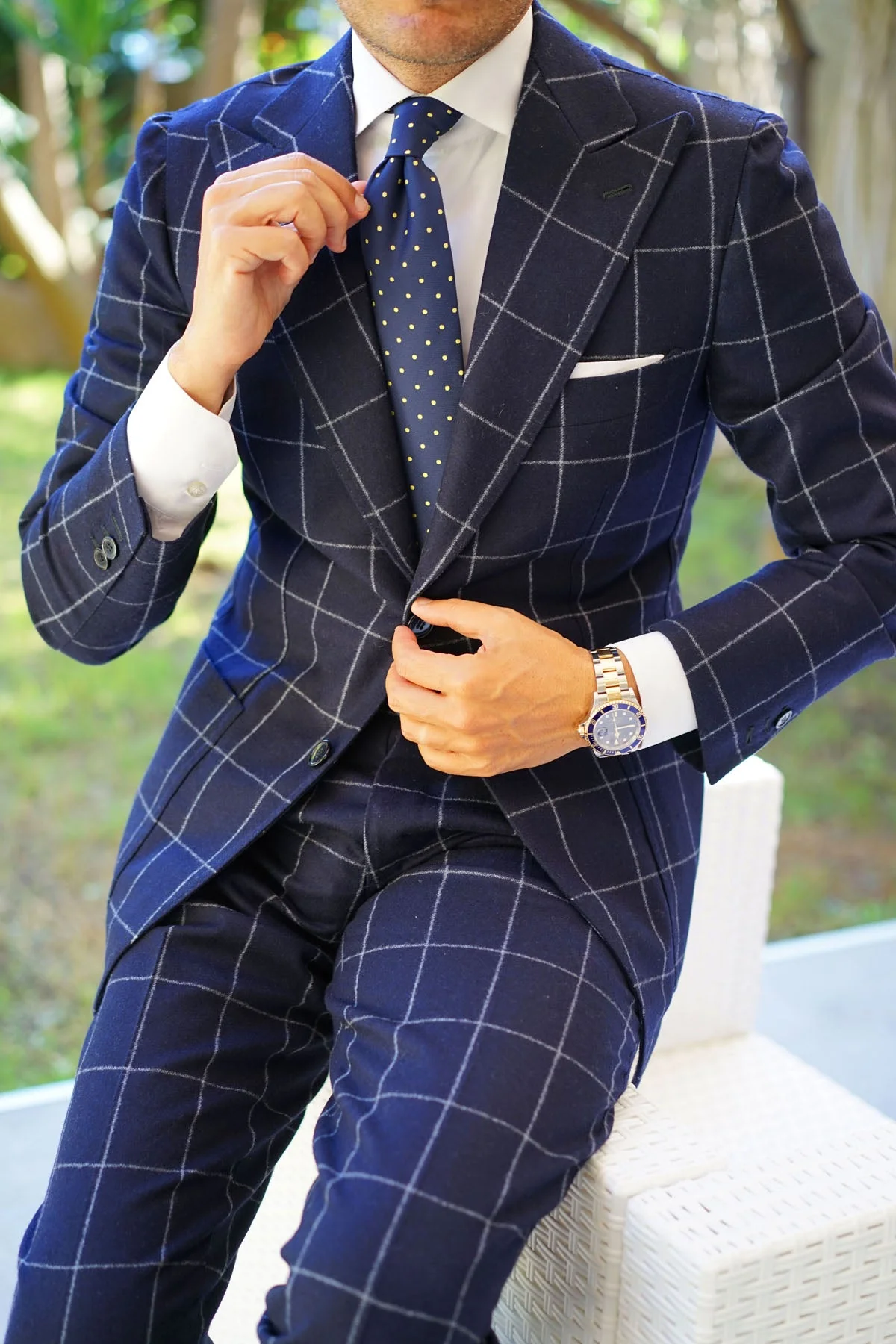 Navy Blue with Yellow Polka Dots Necktie - Image 9