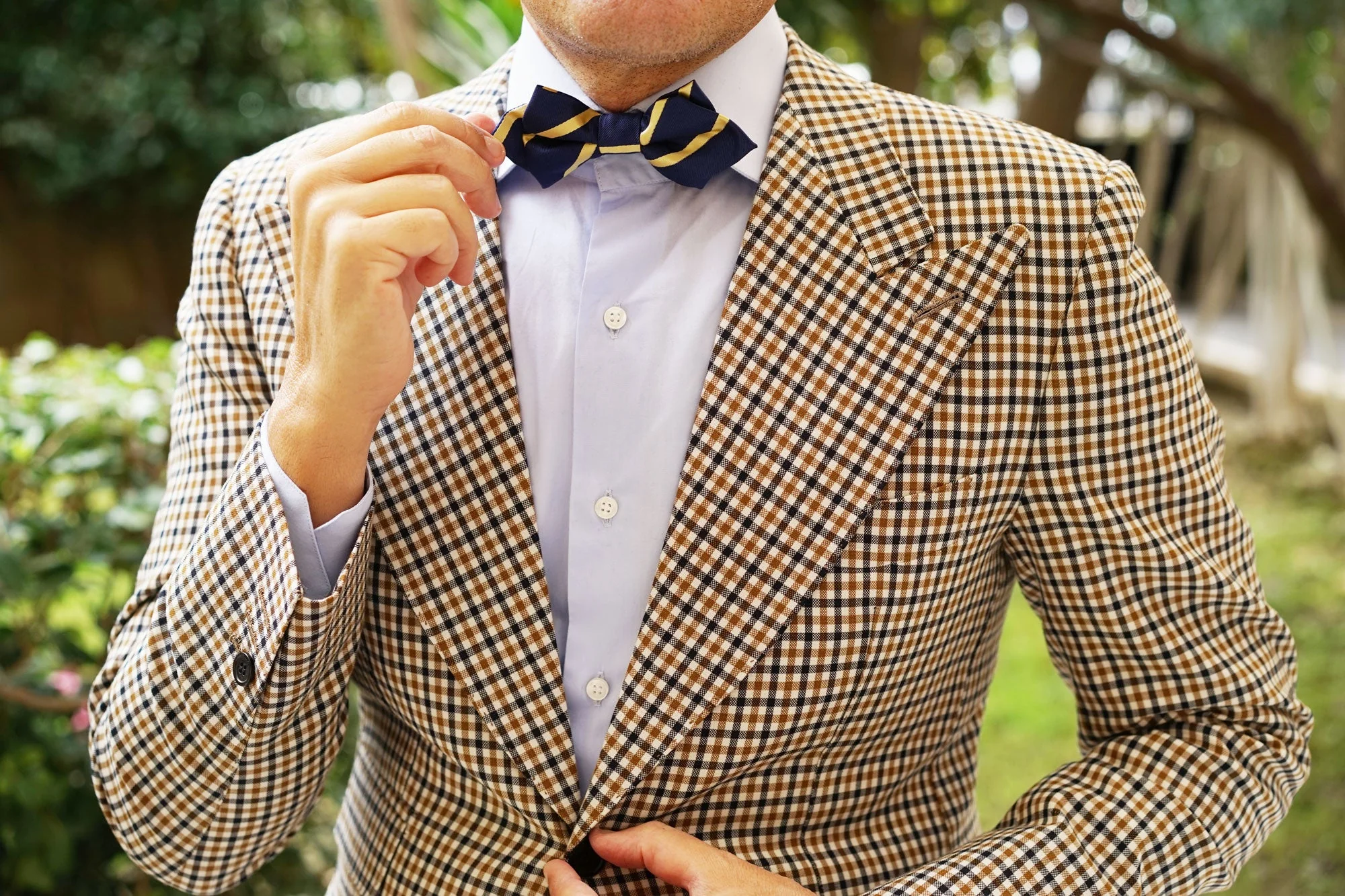 Navy Blue with Yellow Stripe Diamond Bow Tie - Image 7