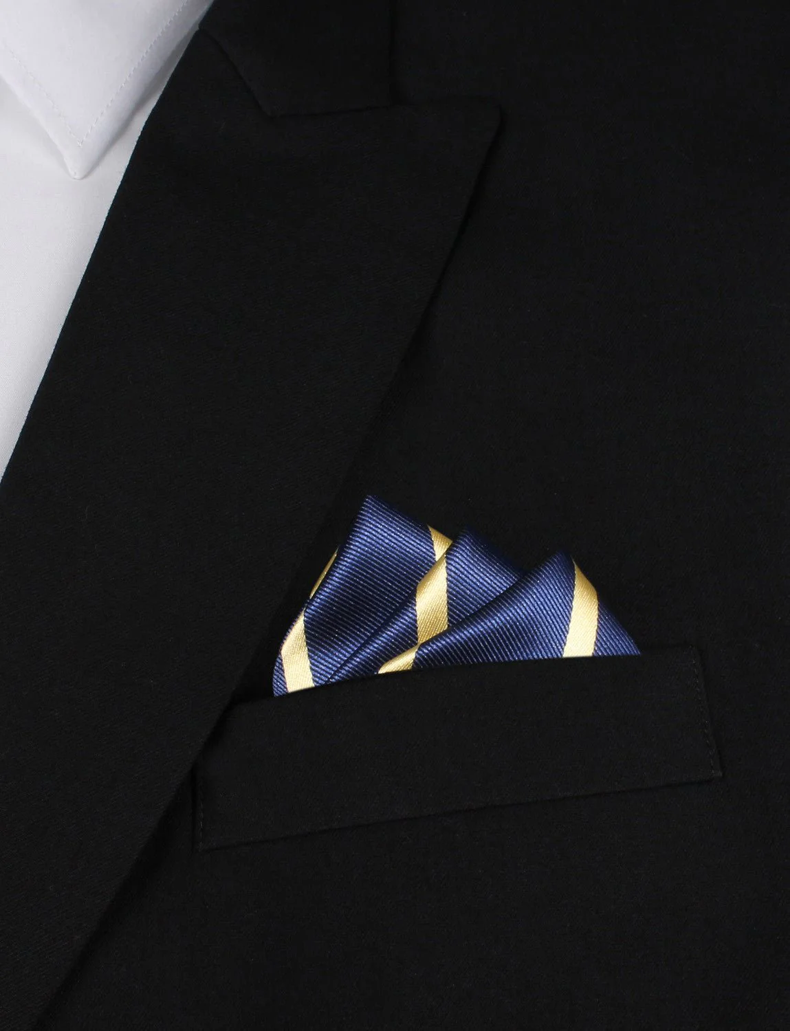 Navy Blue with Yellow Stripes Pocket Square - Image 3