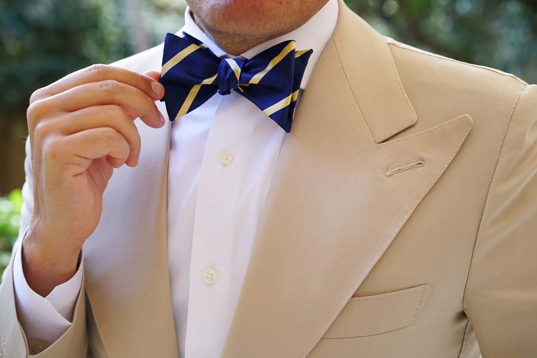 Navy Blue with Yellow Stripes Self Tie Bow Tie - Image 8