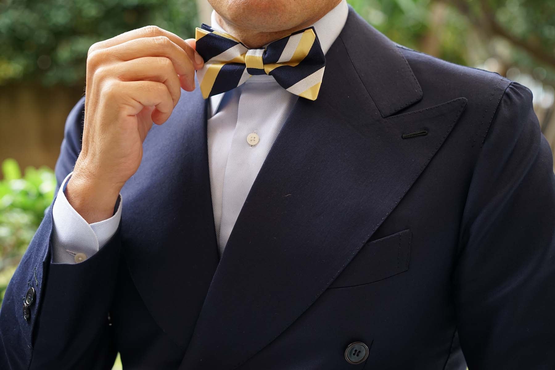 Navy Blue & Yellow Stripe Bow Tie - Image 5