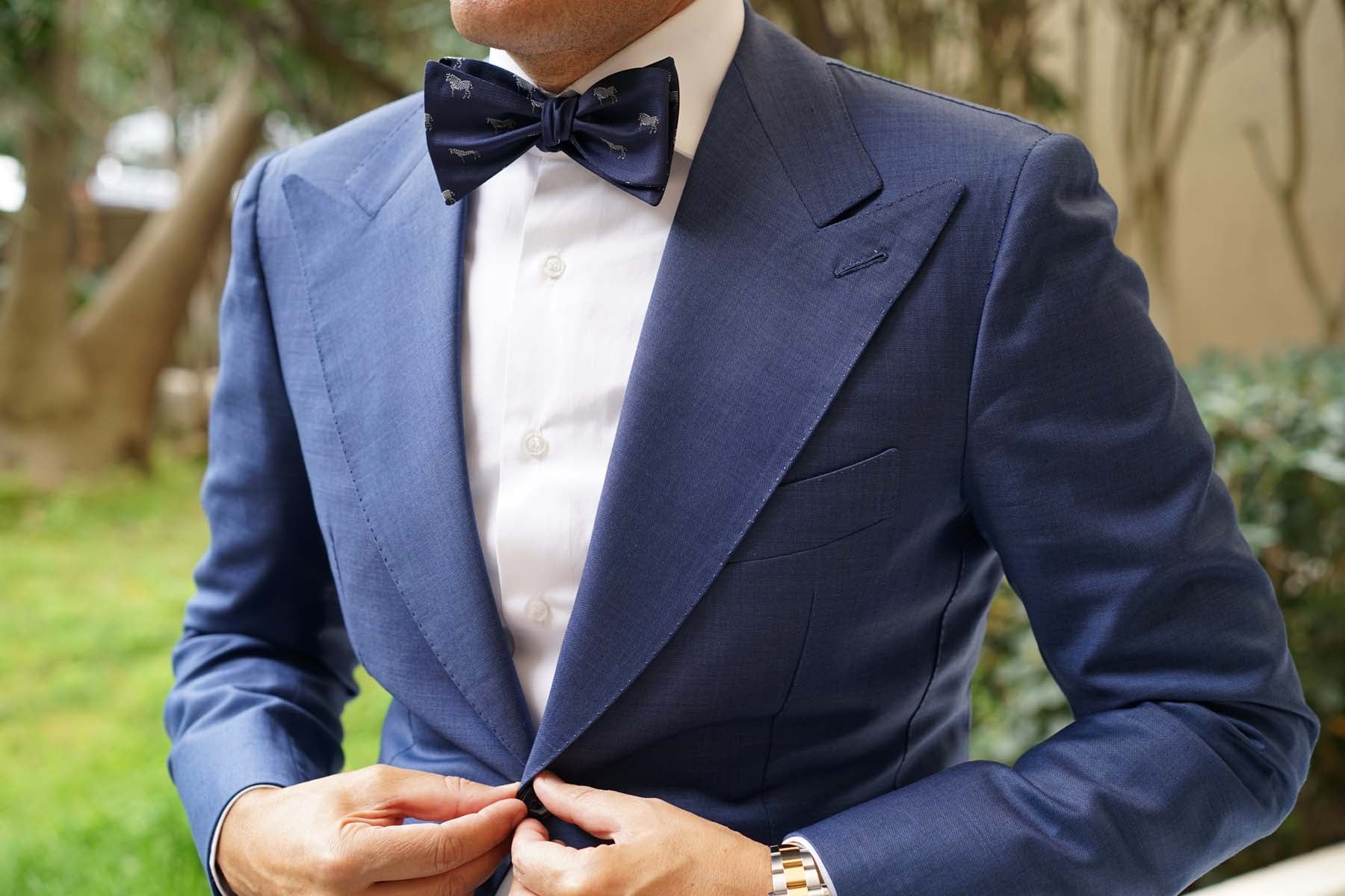 Navy Blue Zebra Self Tie Bow Tie - Image 5
