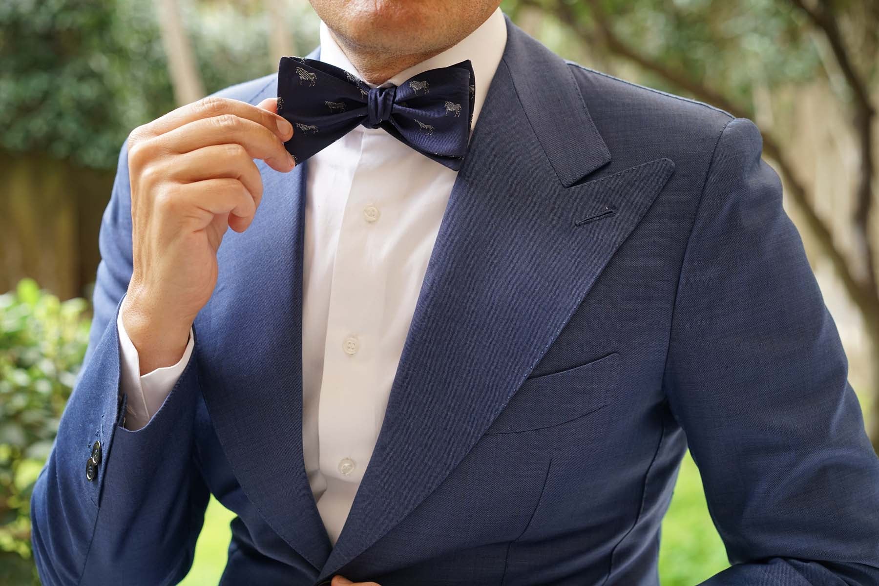 Navy Blue Zebra Self Tie Bow Tie - Image 7