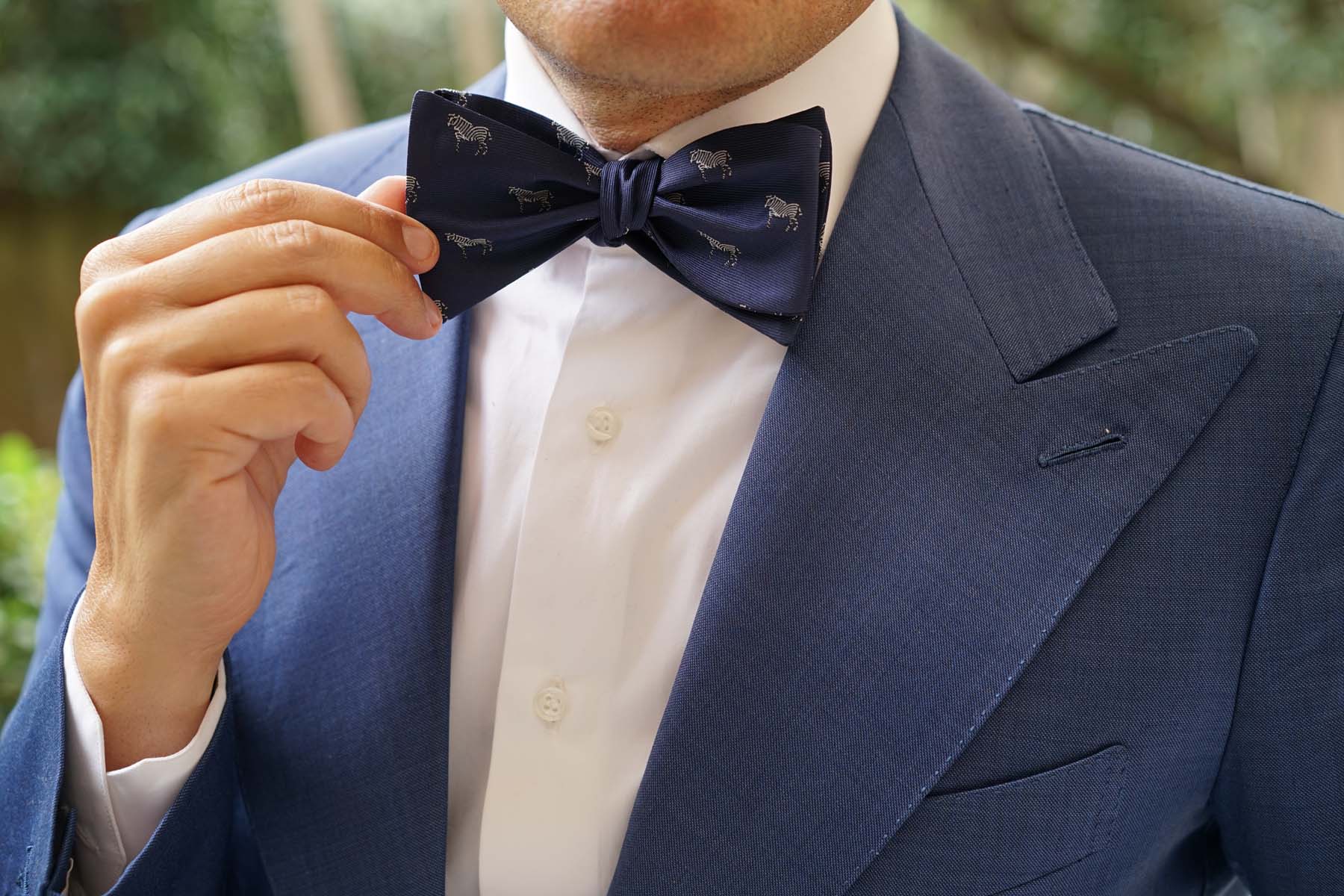 Navy Blue Zebra Self Tie Bow Tie - Image 8