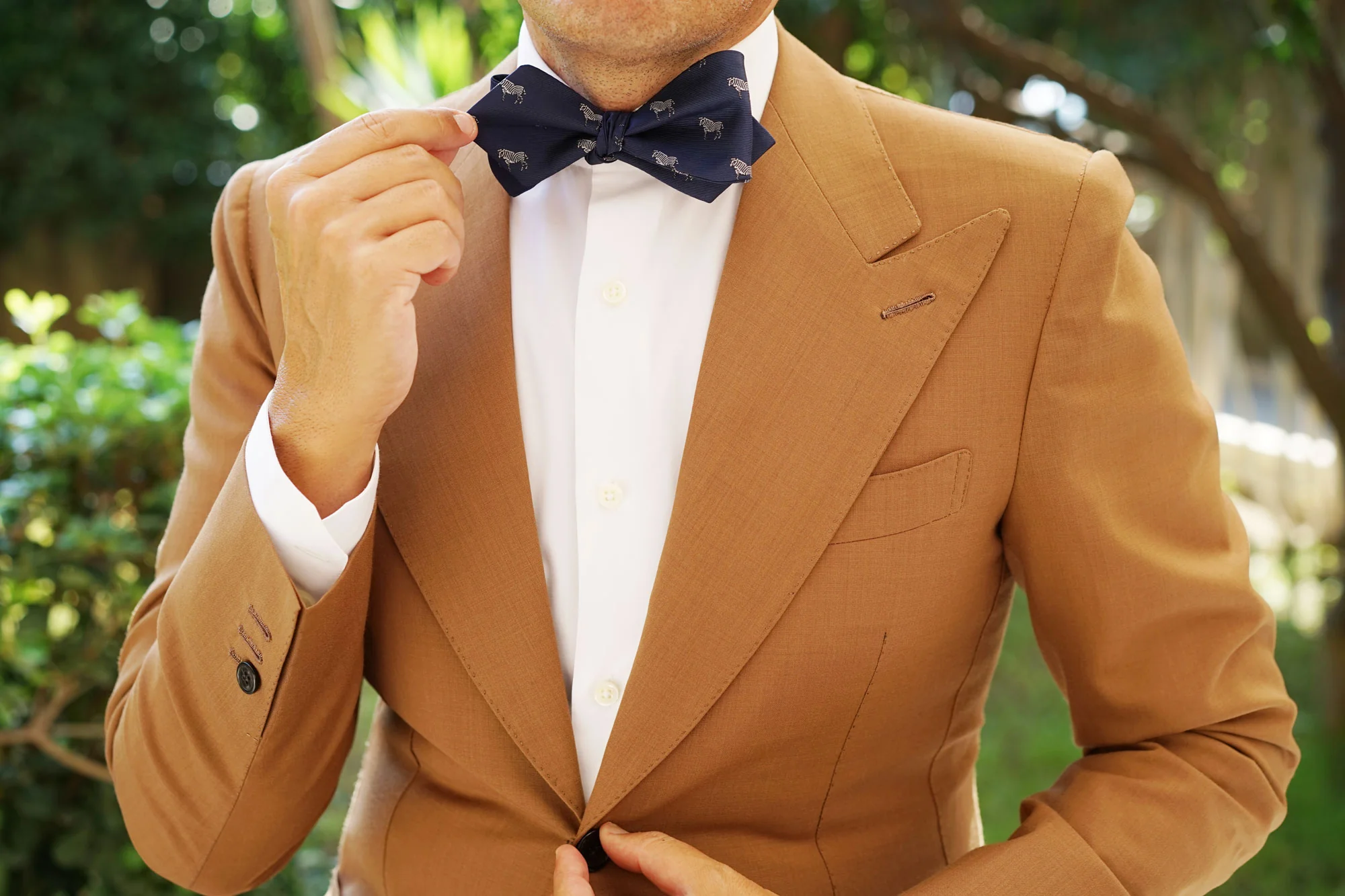 Navy Blue Zebra Self Tie Diamond Tip Bow Tie - Image 9