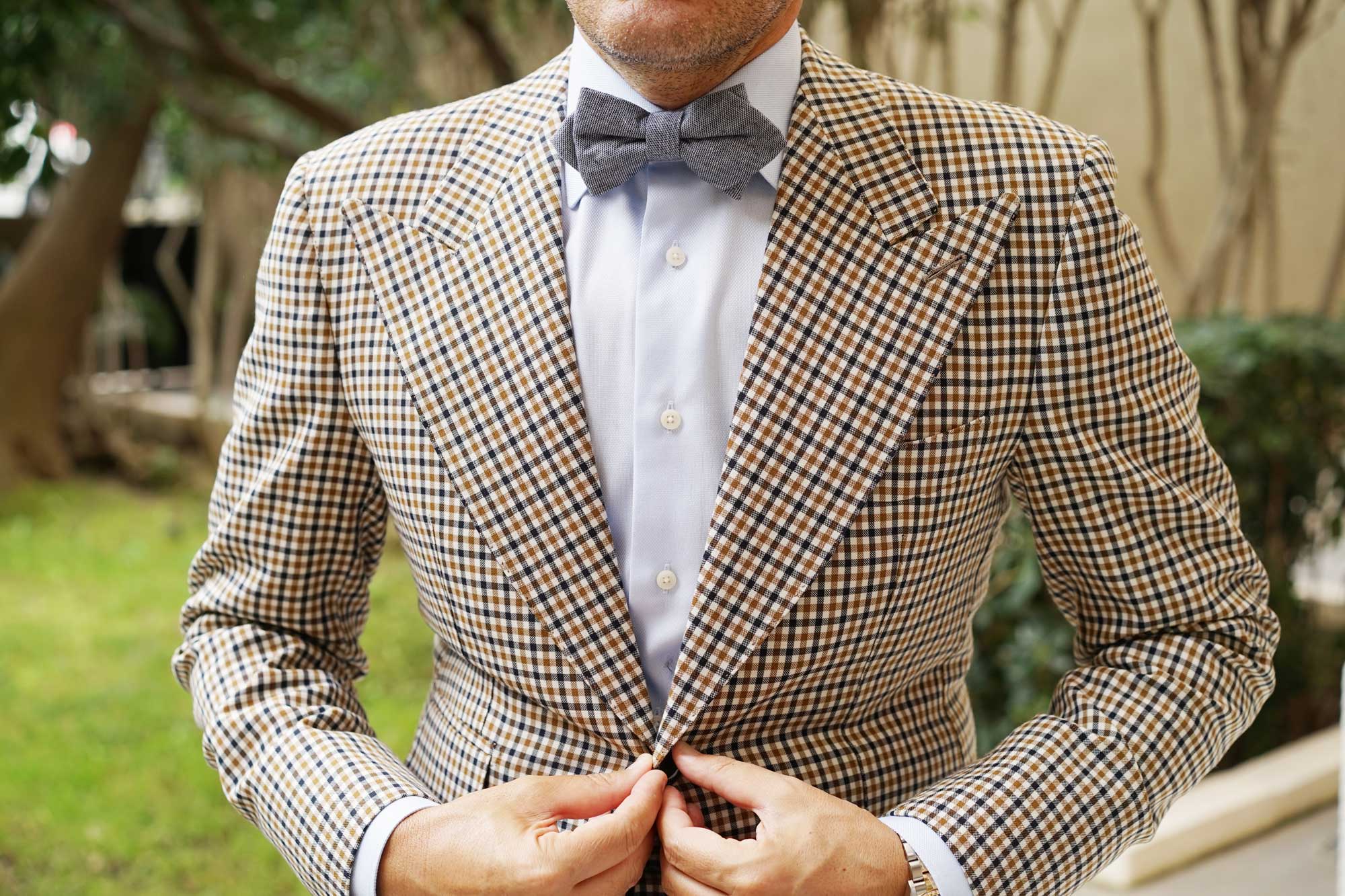 Navy Blue Zig Zag Linen Diamond Bow Tie - Image 2