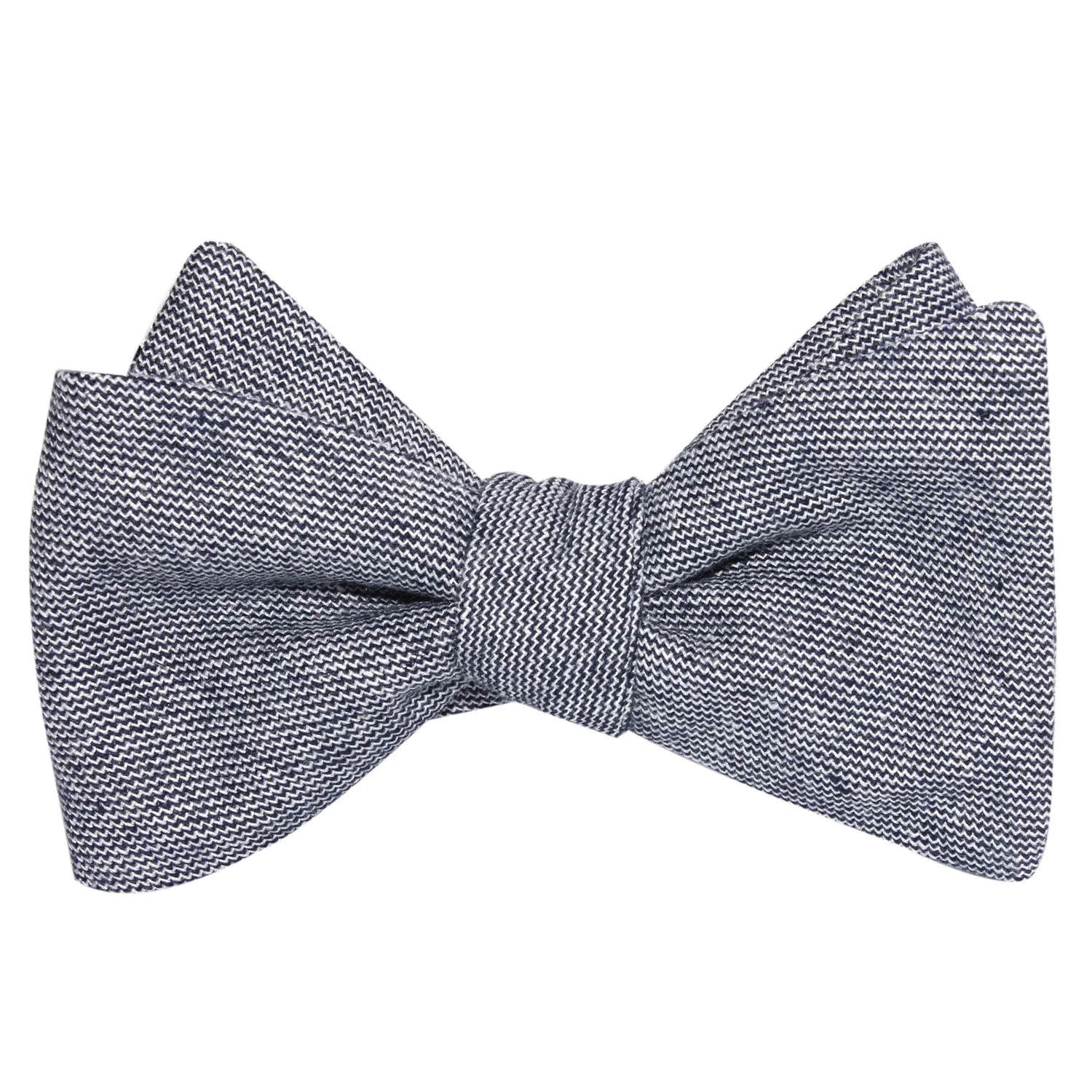 Navy Blue Zig Zag Linen Self Tie Bow Tie - Image 2