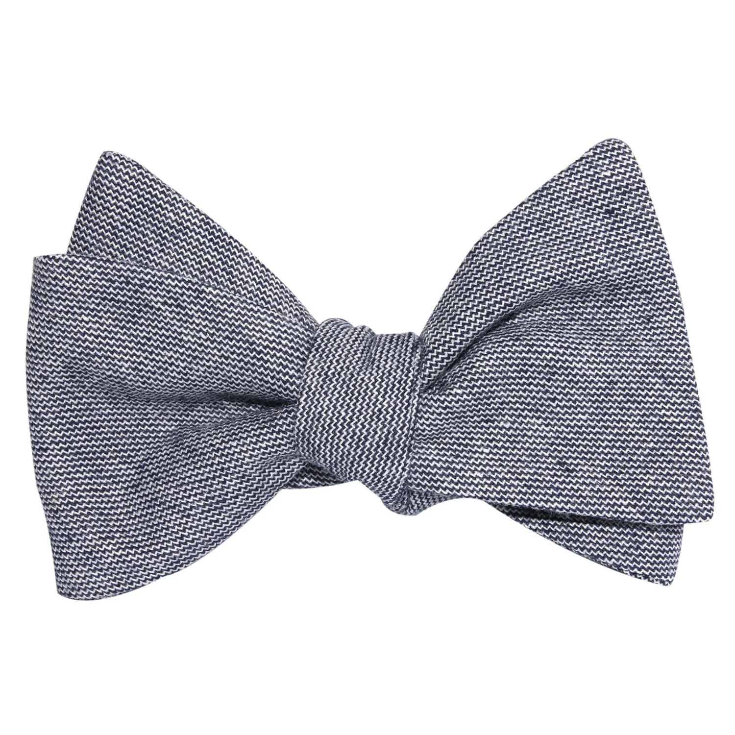 Navy Blue Zig Zag Linen Self Tie Bow Tie - Image 3