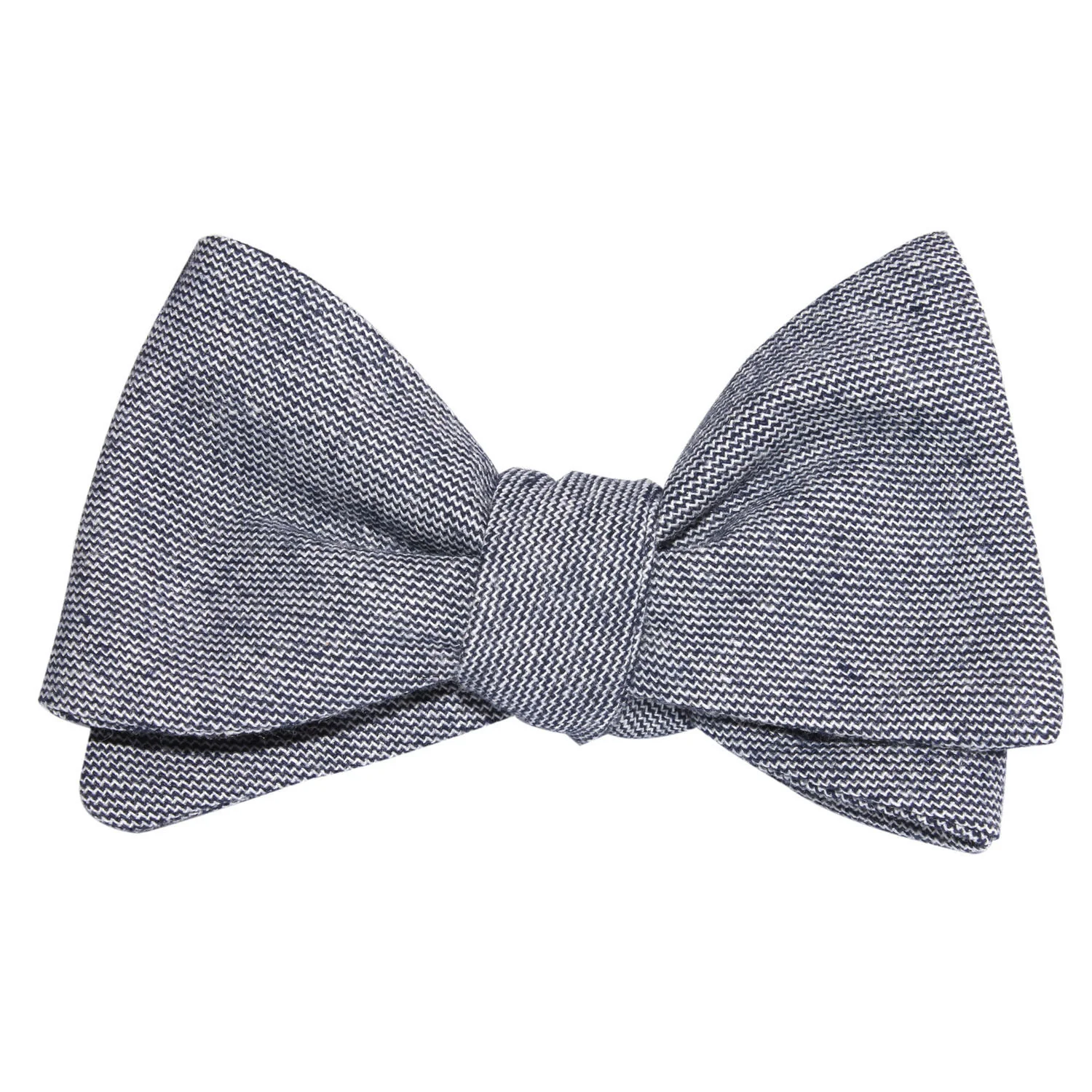 Navy Blue Zig Zag Linen Self Tie Bow Tie - Image 4