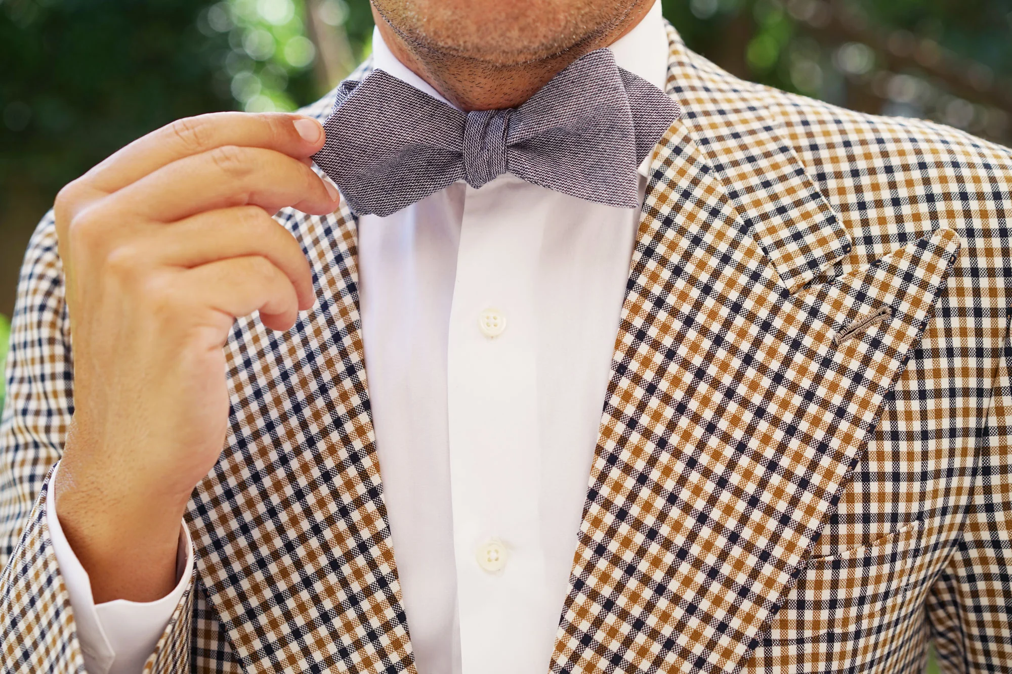 Navy Blue Zig Zag Linen Self Tie Diamond Tip Bow Tie - Image 11