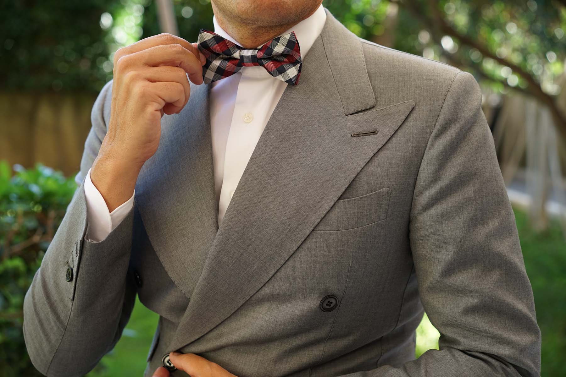 Navy Checkered Scotch Red Bow Tie - Image 3