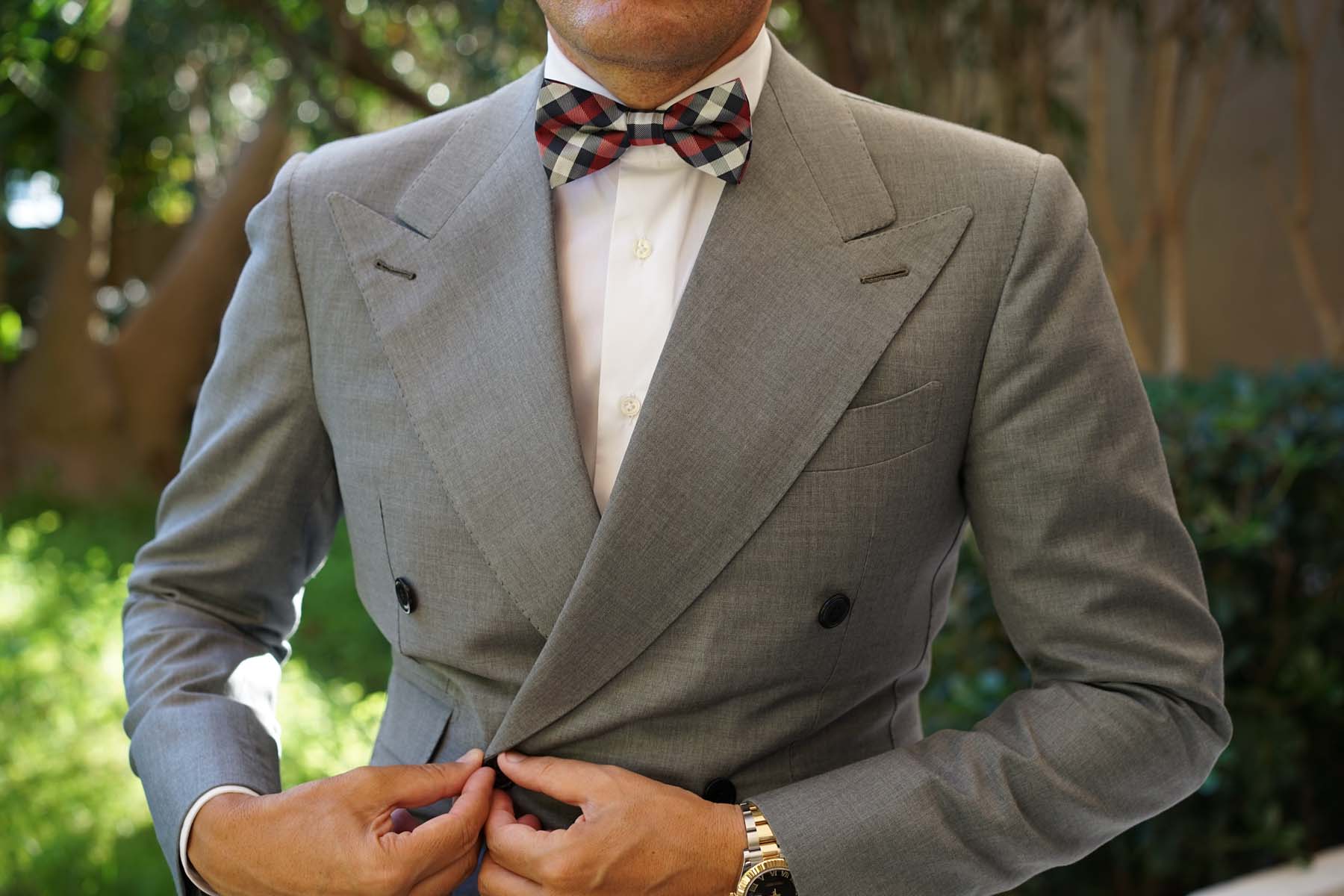 Navy Checkered Scotch Red Bow Tie - Image 6