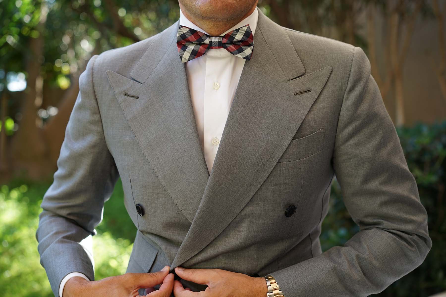 Navy Checkered Scotch Red Bow Tie - Image 7