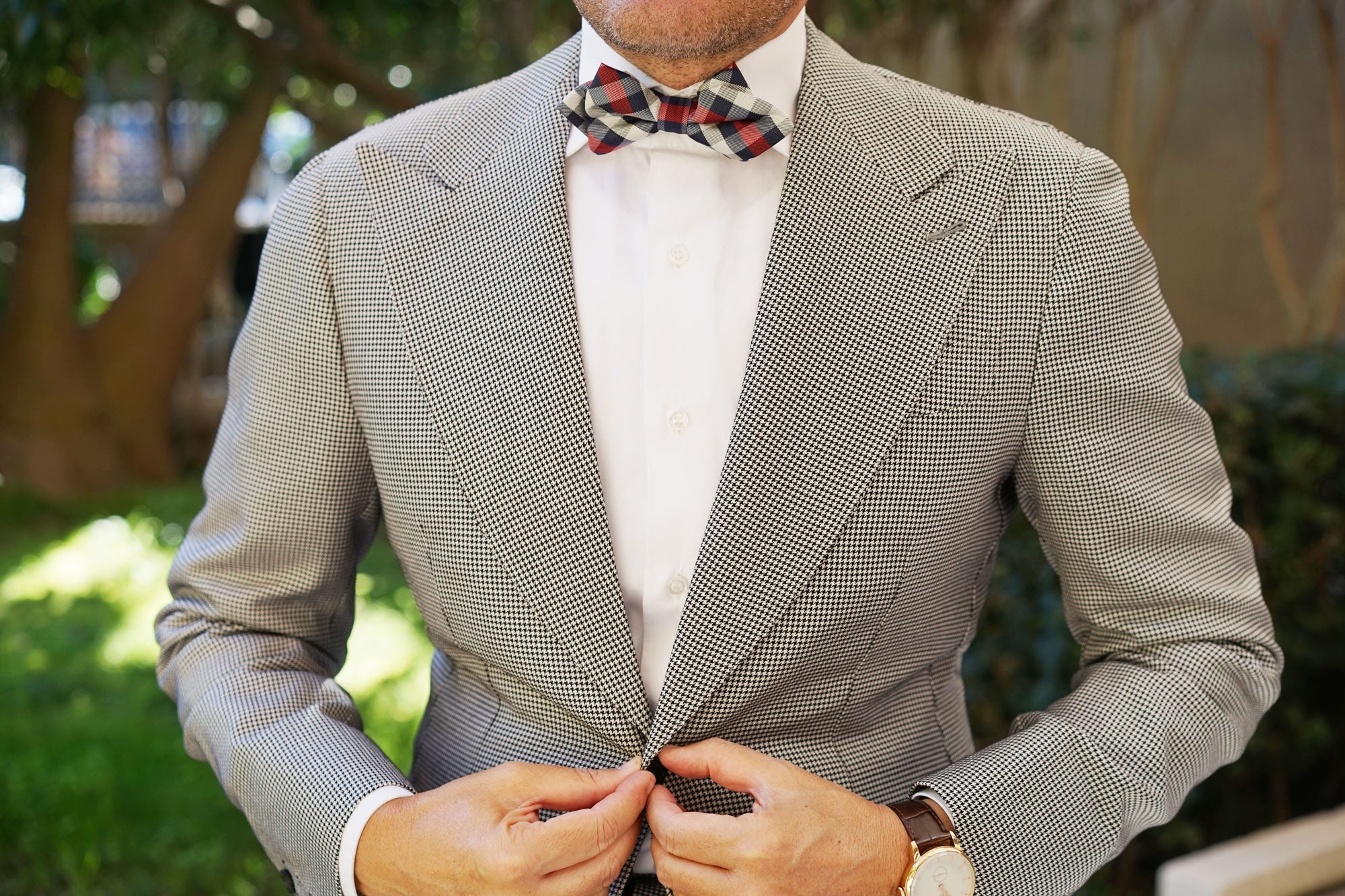 Navy Checkered Scotch Red Diamond Bow Tie - Image 3