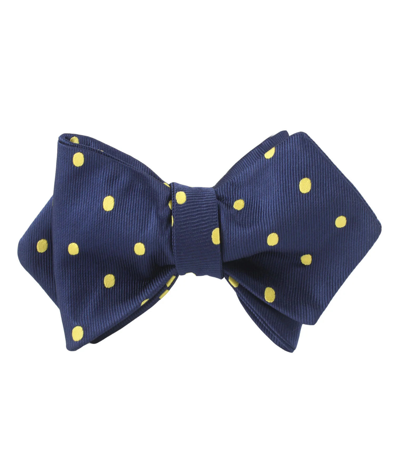 Navy on Large Yellow Dots Diamond Self Bow Tie - Image 2