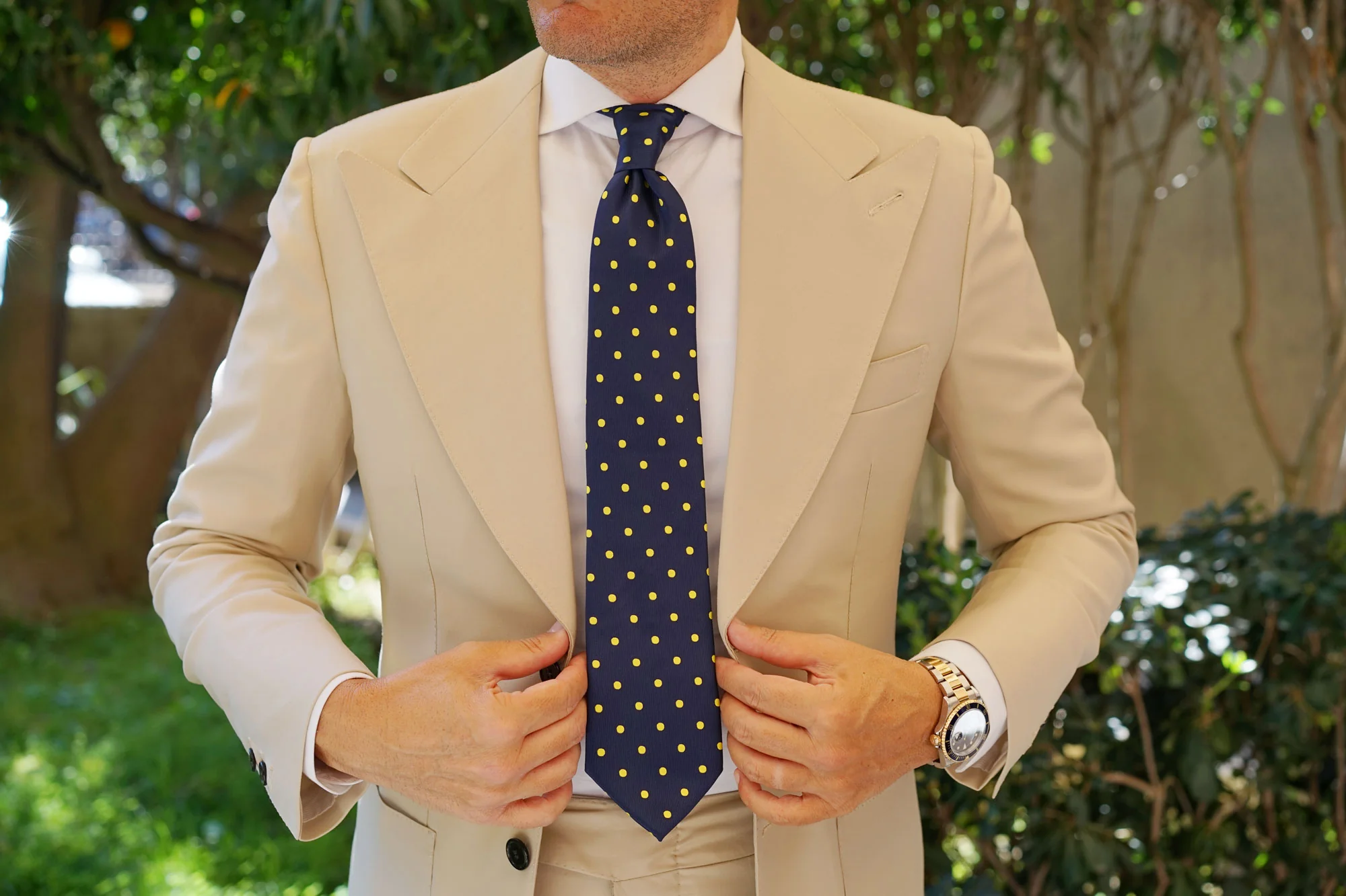 Navy on Large Yellow Dots Tie - Image 6