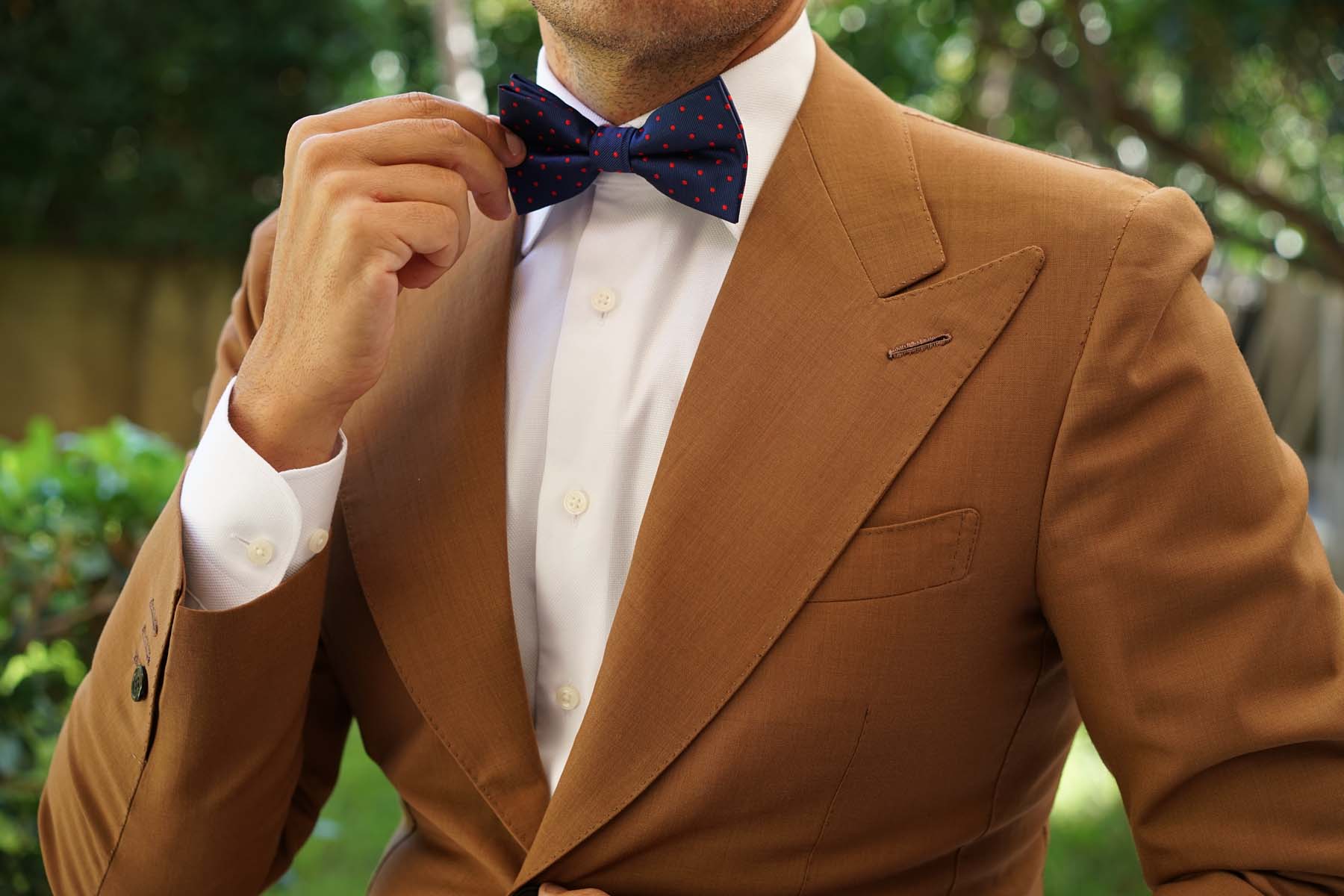 Navy on Red Mini Pin Dots Bow Tie - Image 3