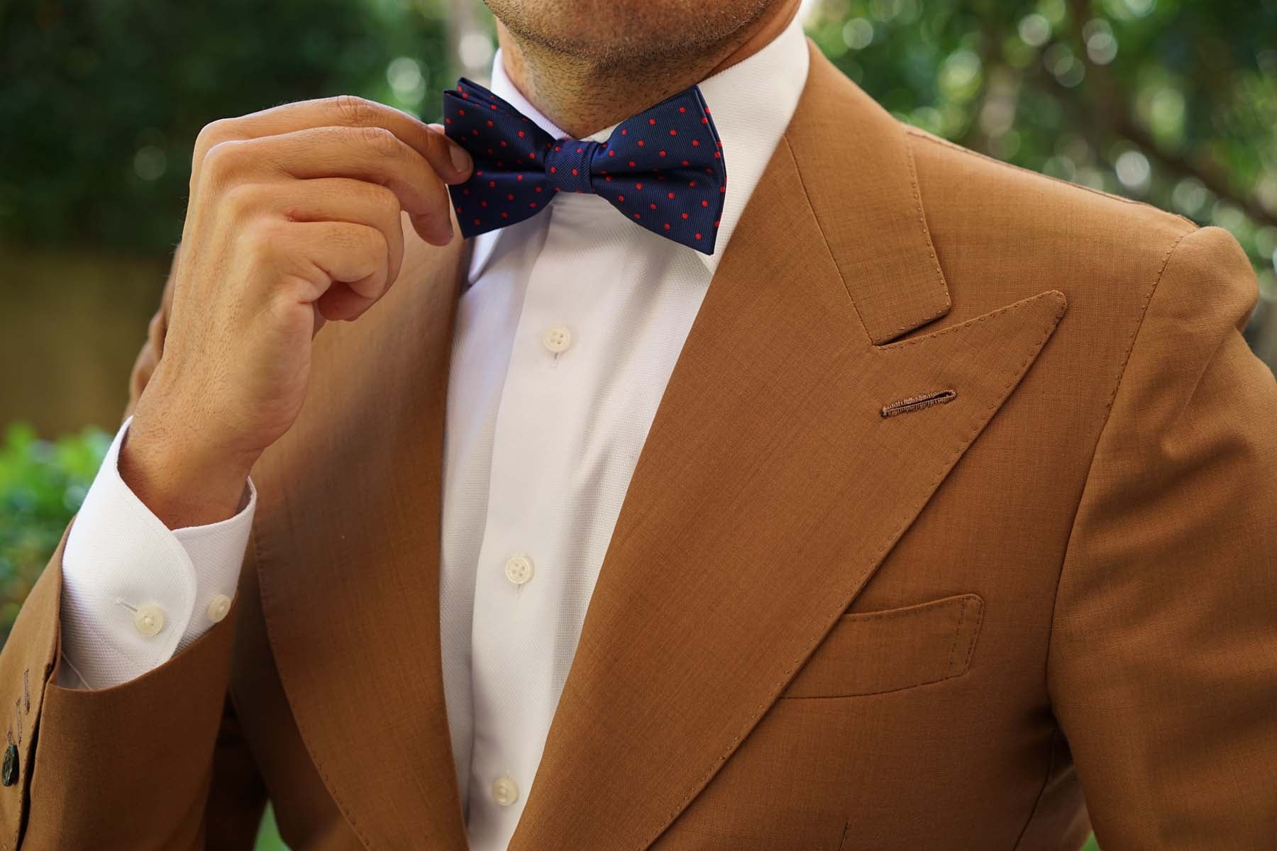 Navy on Red Mini Pin Dots Bow Tie - Image 4