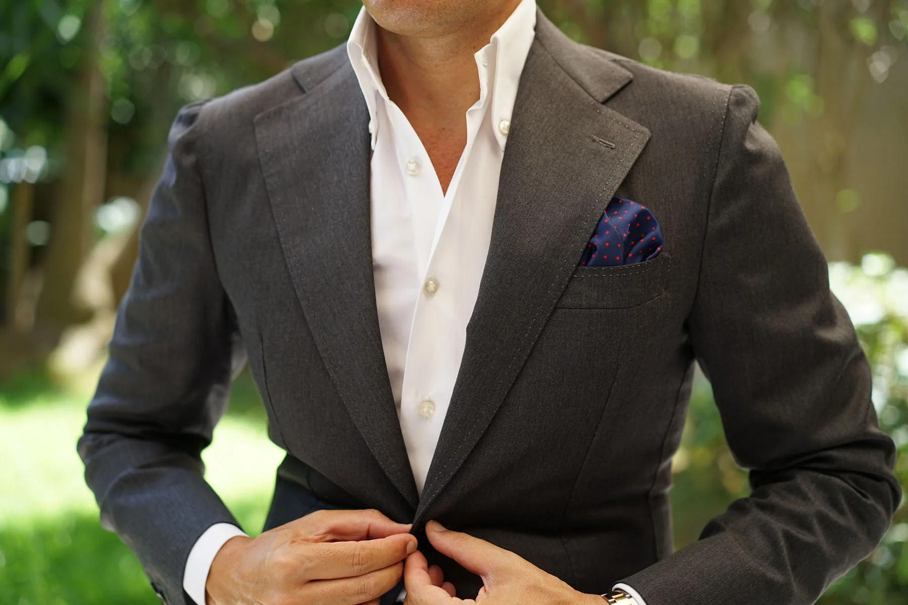 Navy on Red Mini Pin Dots Pocket Square - Image 3