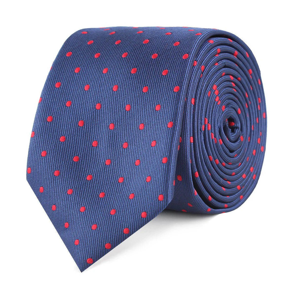 Navy on Red Mini Pin Dots Skinny Tie - Image 2