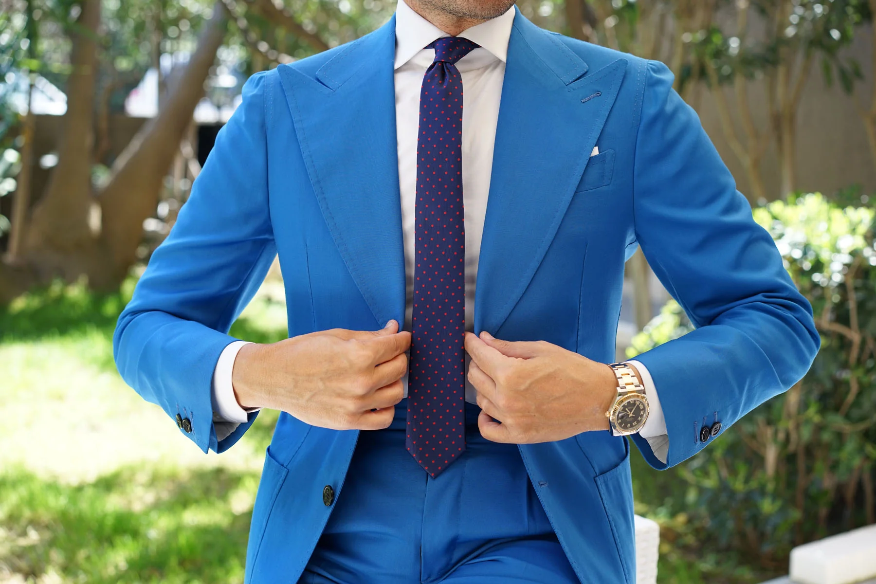 Navy on Red Mini Pin Dots Skinny Tie - Image 4