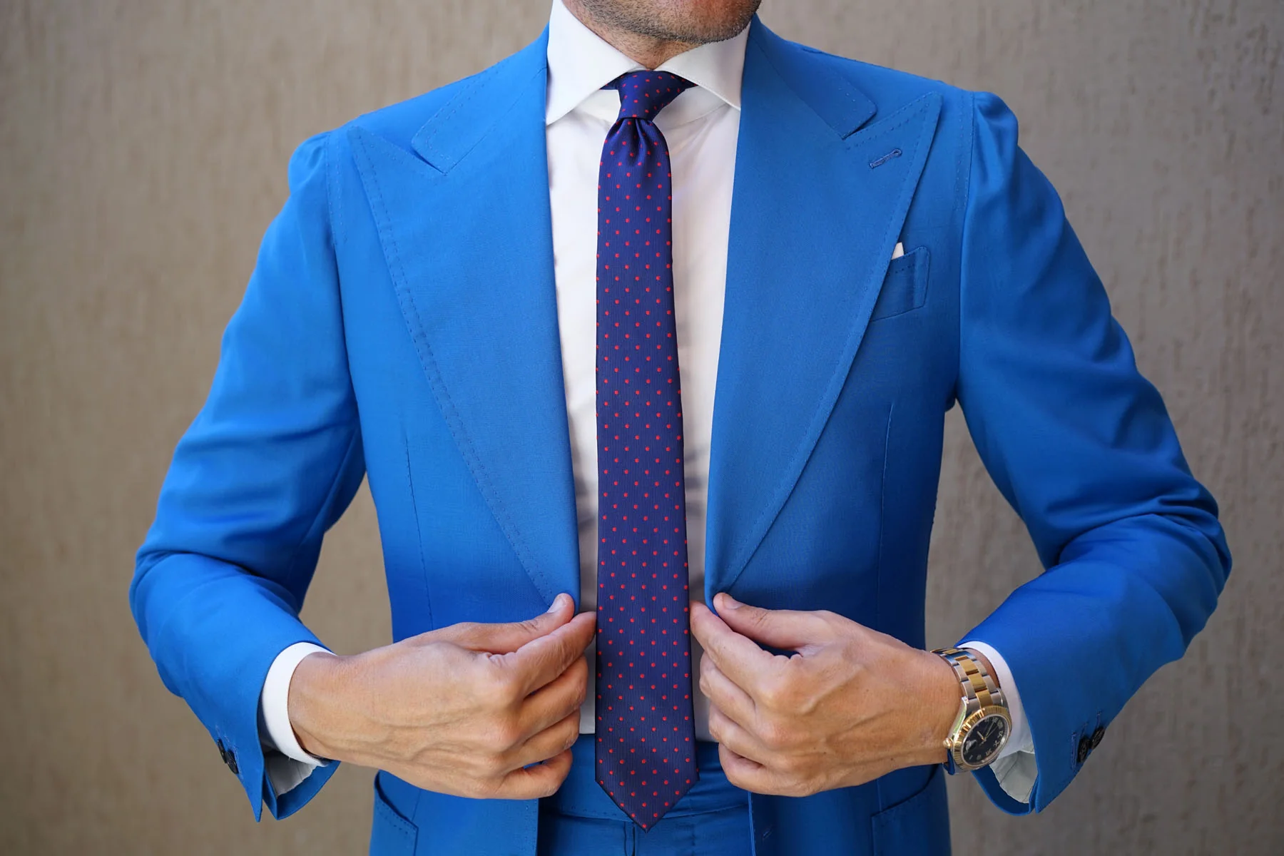 Navy on Red Mini Pin Dots Skinny Tie - Image 6