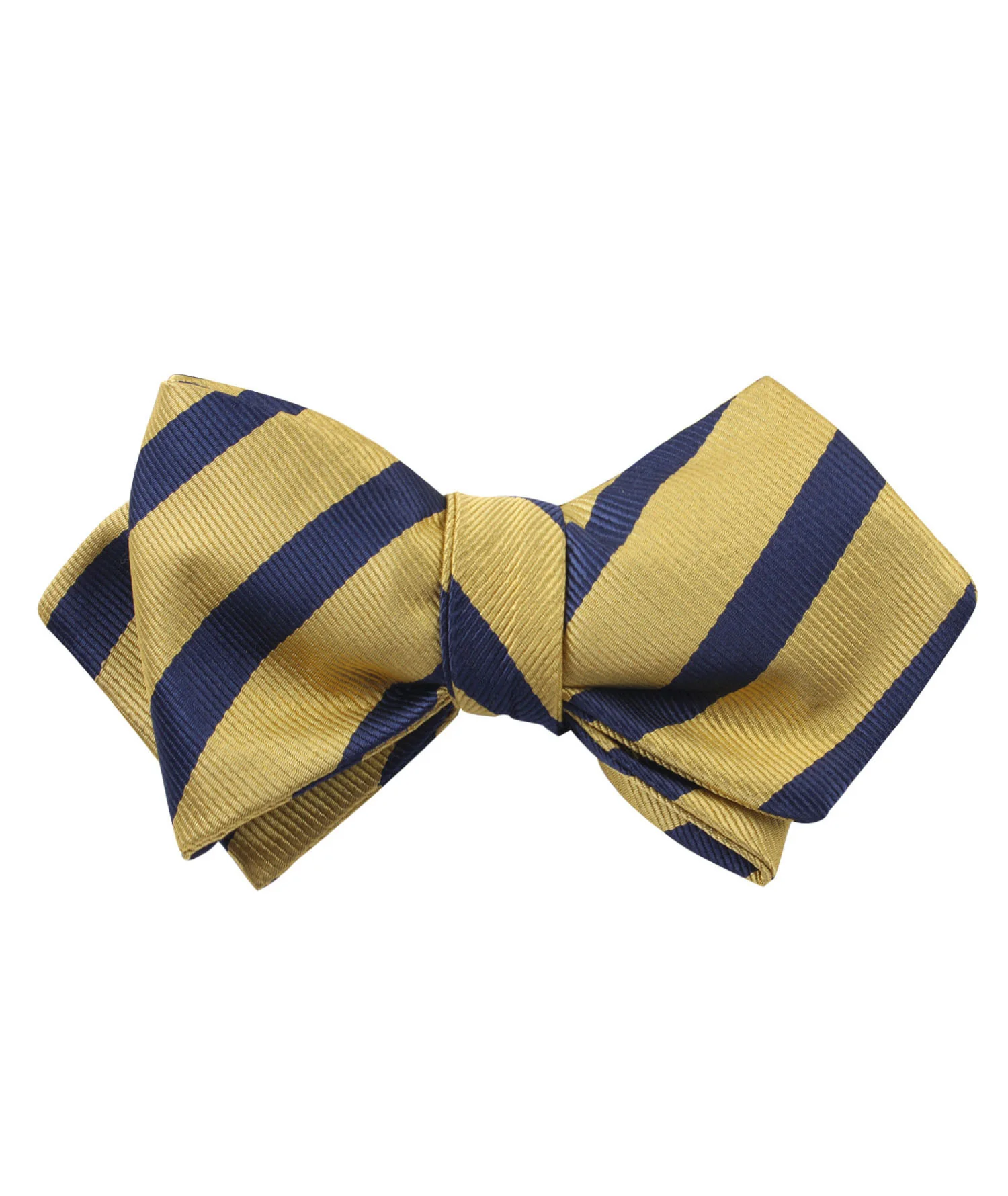 Navy Stripe Yellow Twill Diamond Self Bow Tie - Image 2