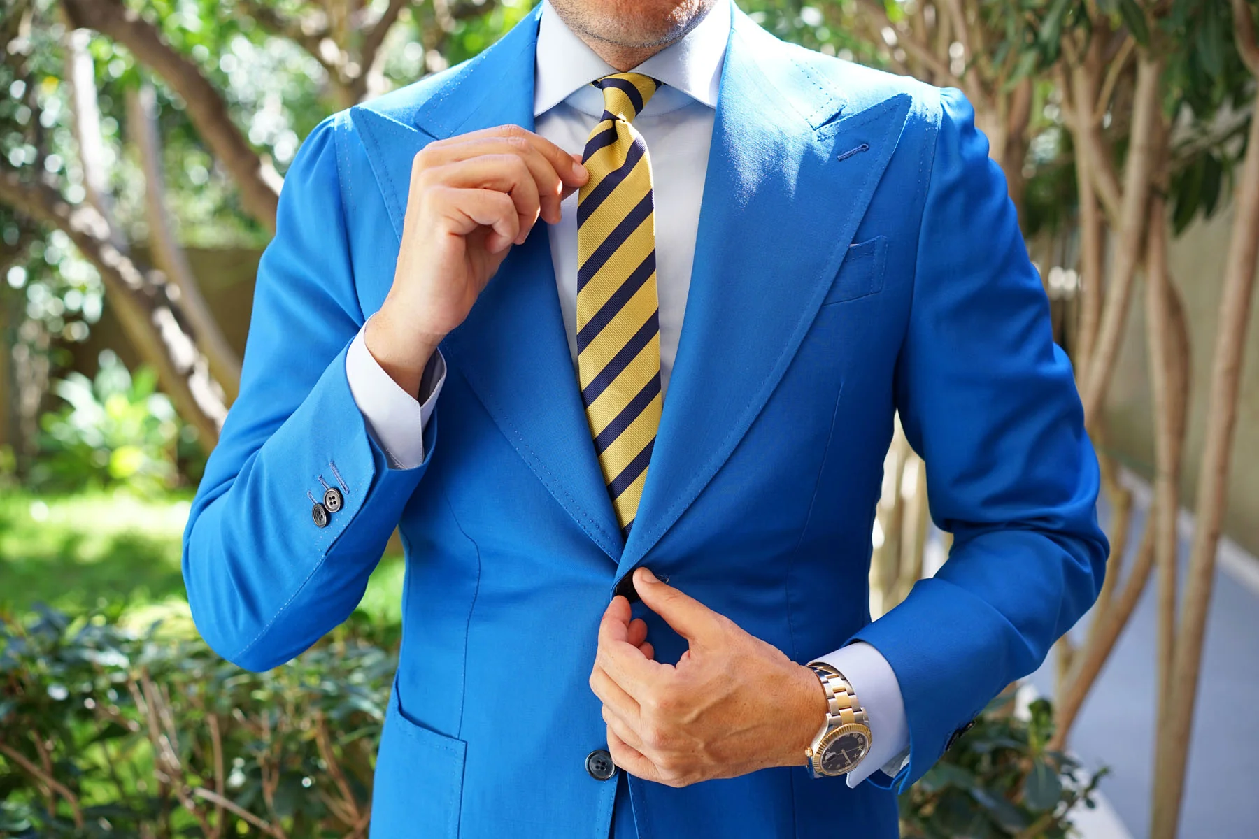 Navy Stripe Yellow Twill Skinny Tie - Image 4