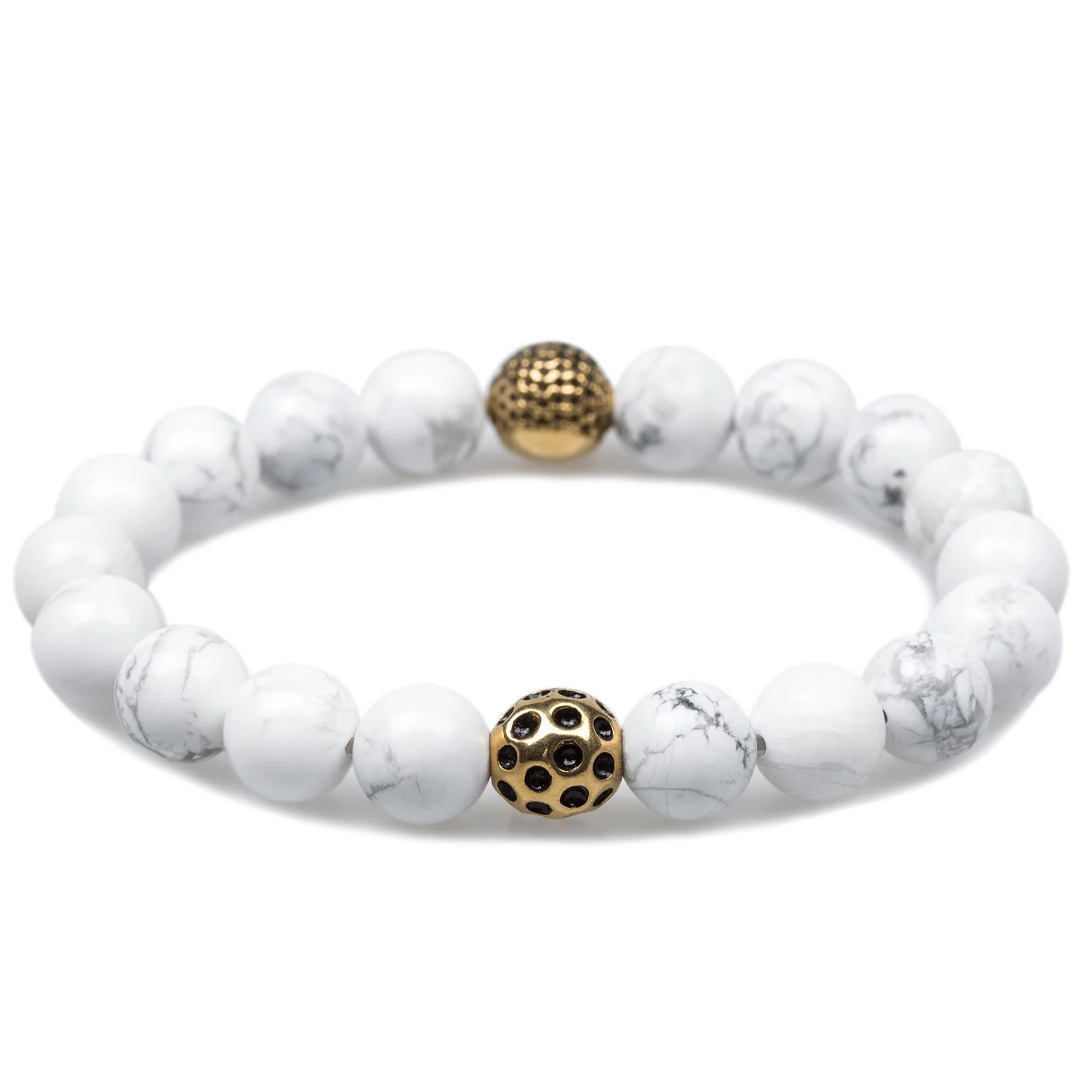 Neolithic White Howlite Gold Skull Bracelet - Image 2