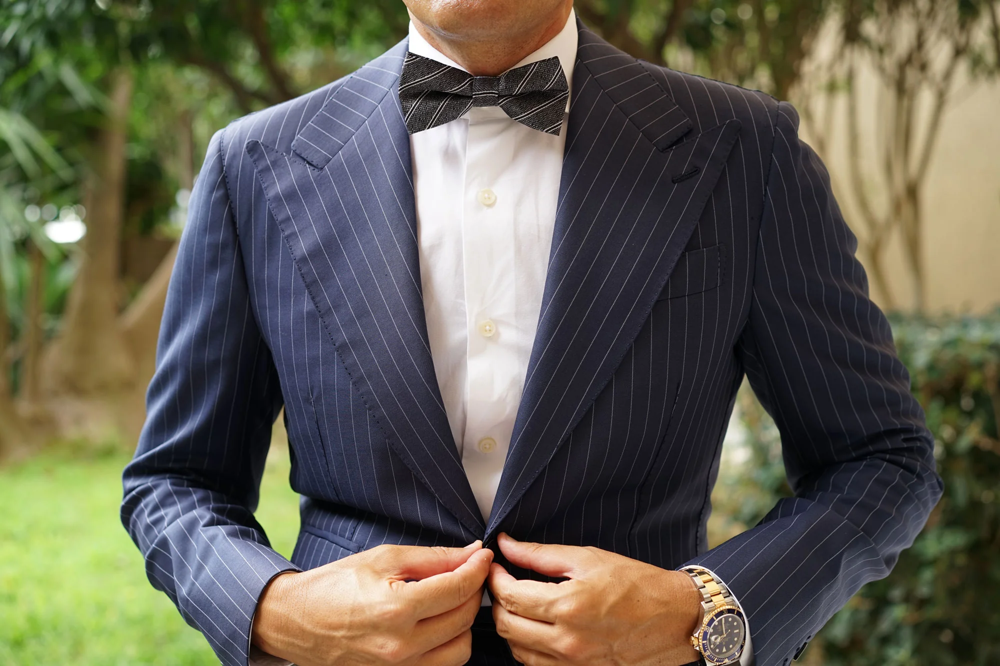 New York Charcoal Striped Bow Tie - Image 3