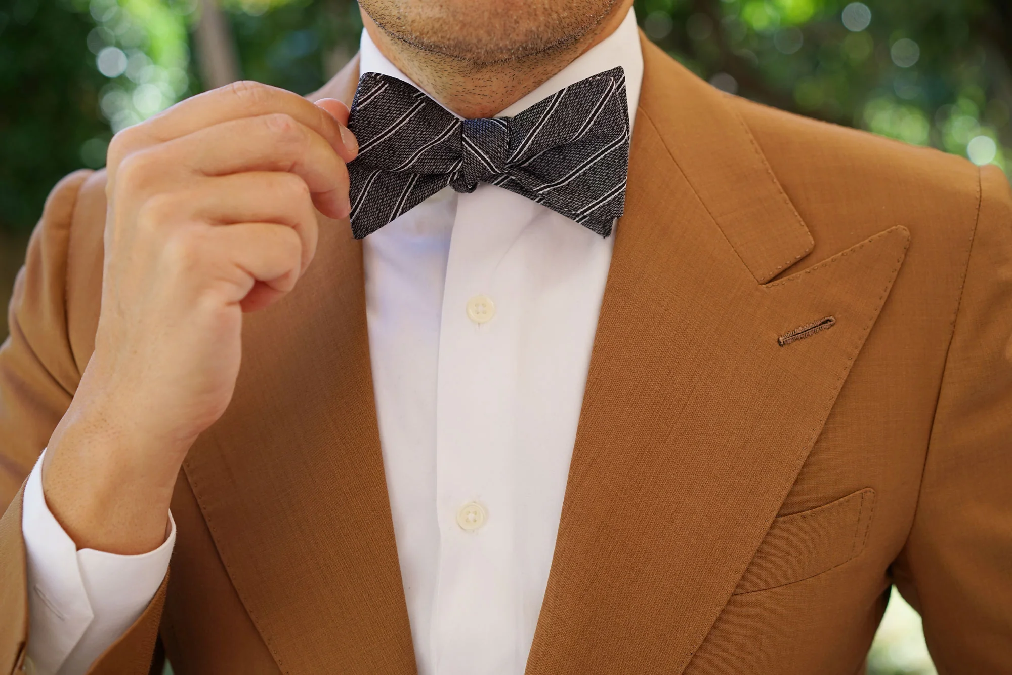 New York Charcoal Striped Self Bow Tie - Image 7
