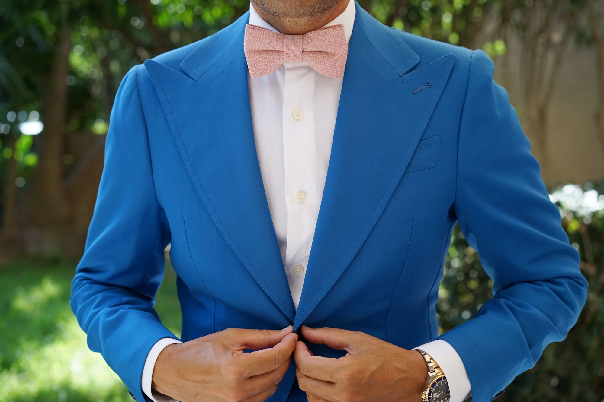 New York Dusty Nude Pink Linen Bow Tie - Image 3