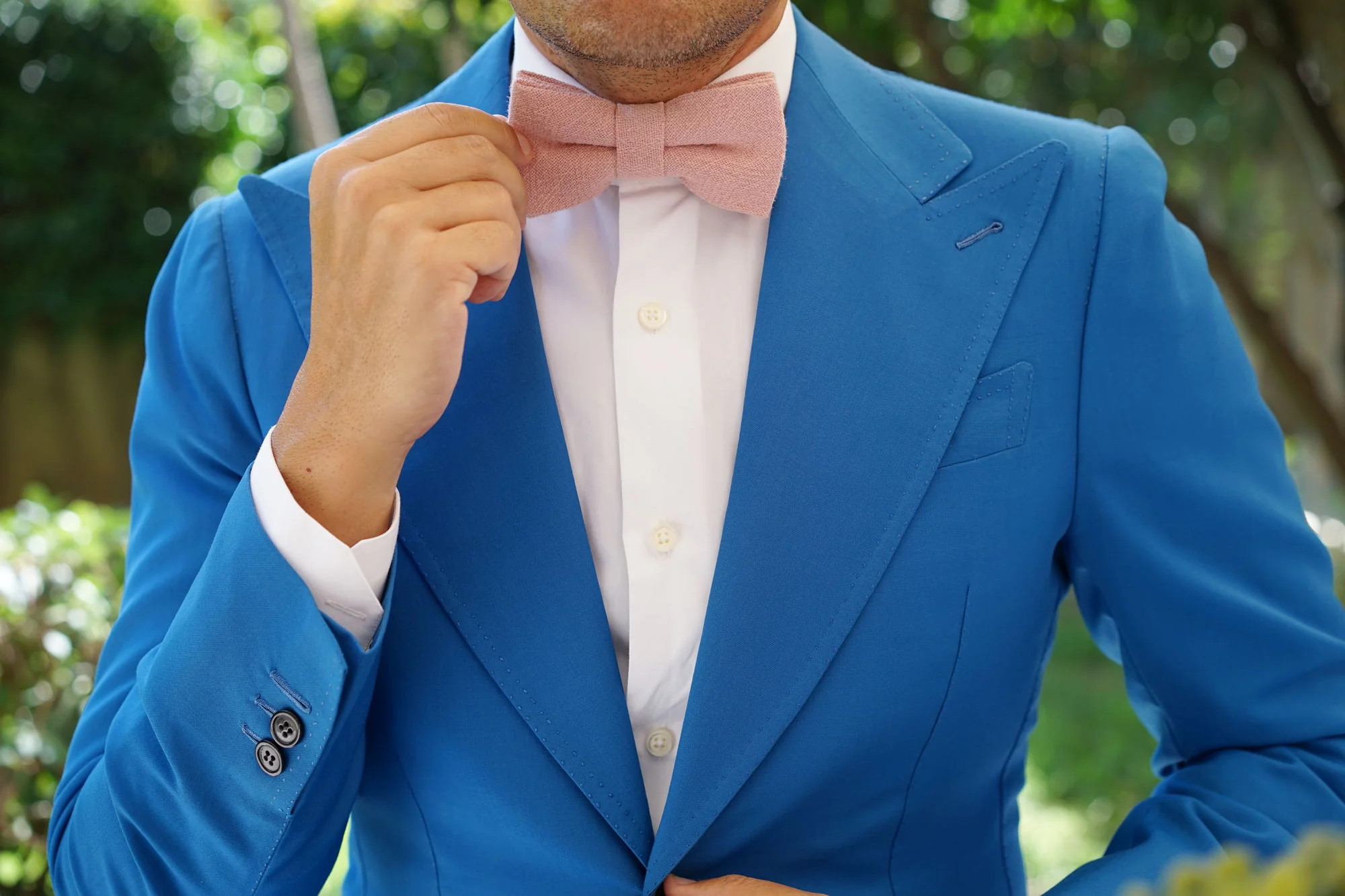 New York Dusty Nude Pink Linen Bow Tie - Image 5
