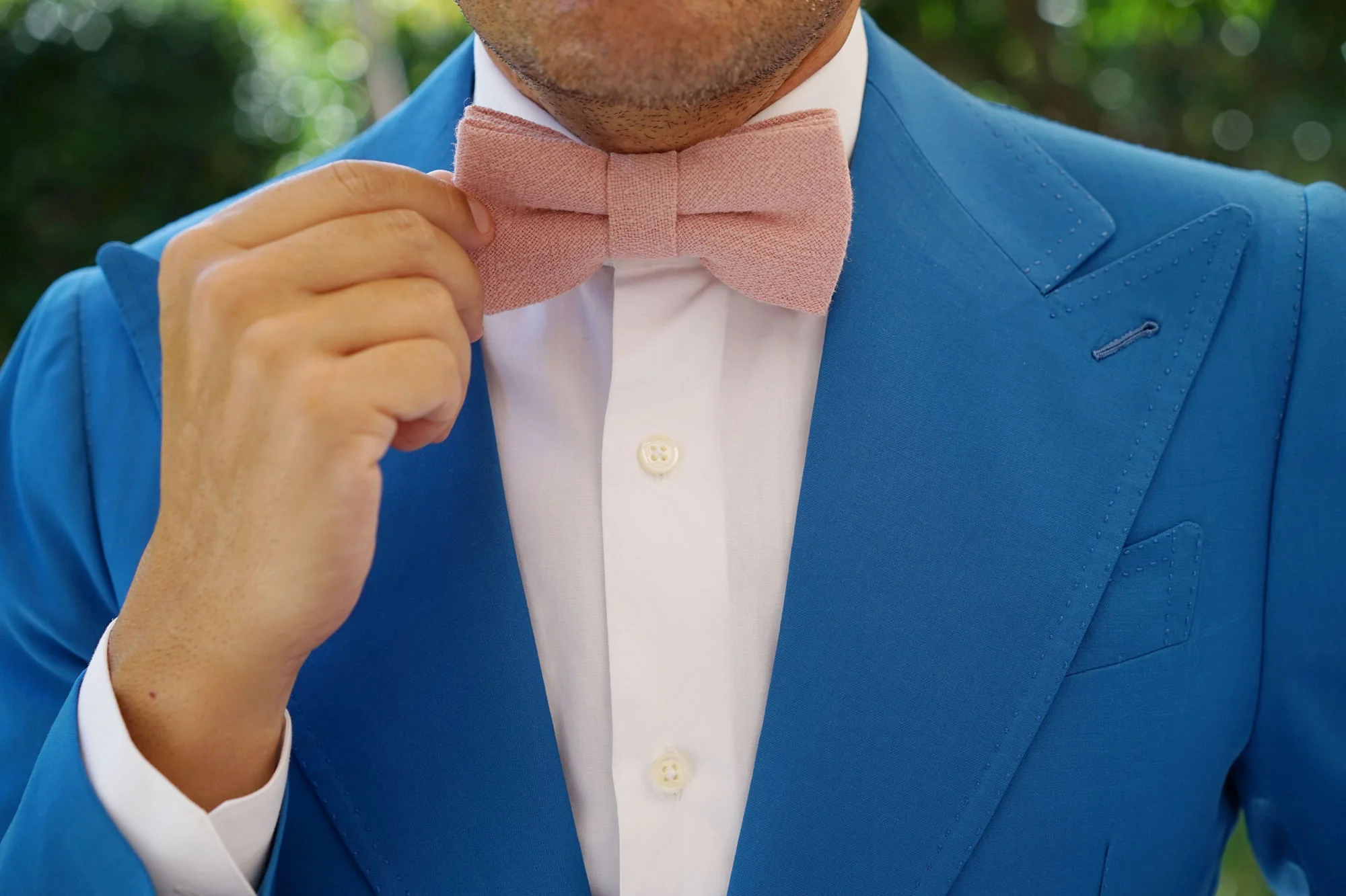 New York Dusty Nude Pink Linen Bow Tie - Image 6
