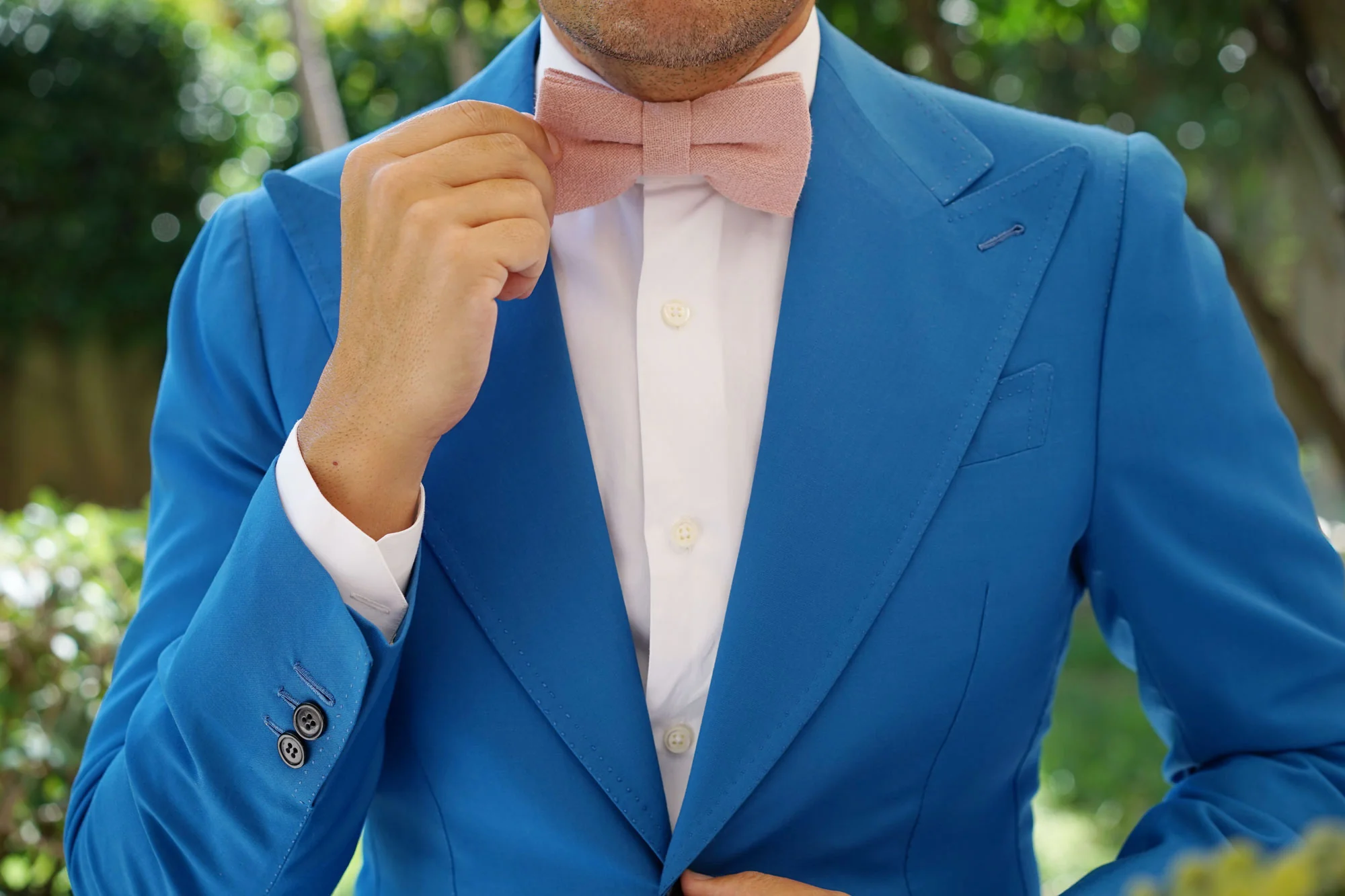 New York Dusty Nude Pink Linen Bow Tie - Image 7
