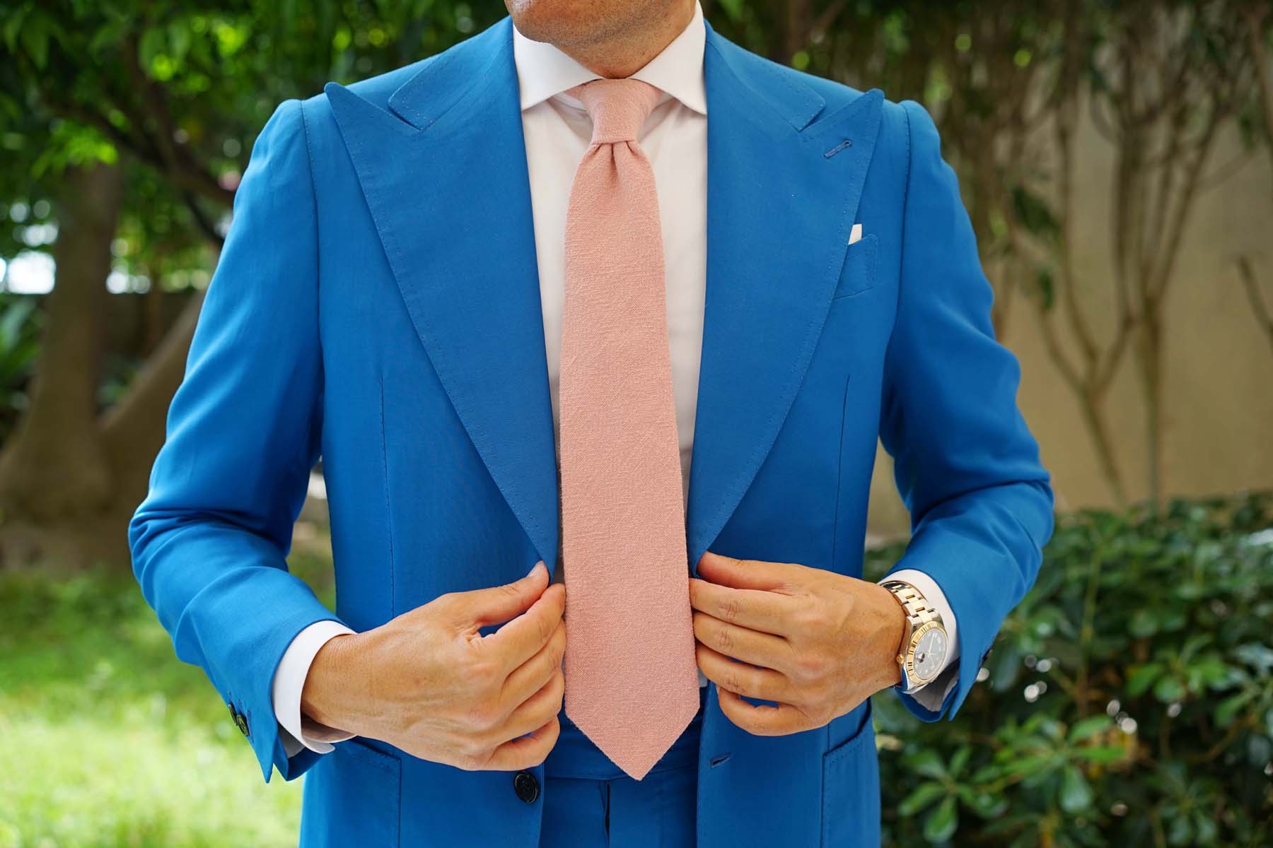 New York Dusty Nude Pink Linen Necktie - Image 4