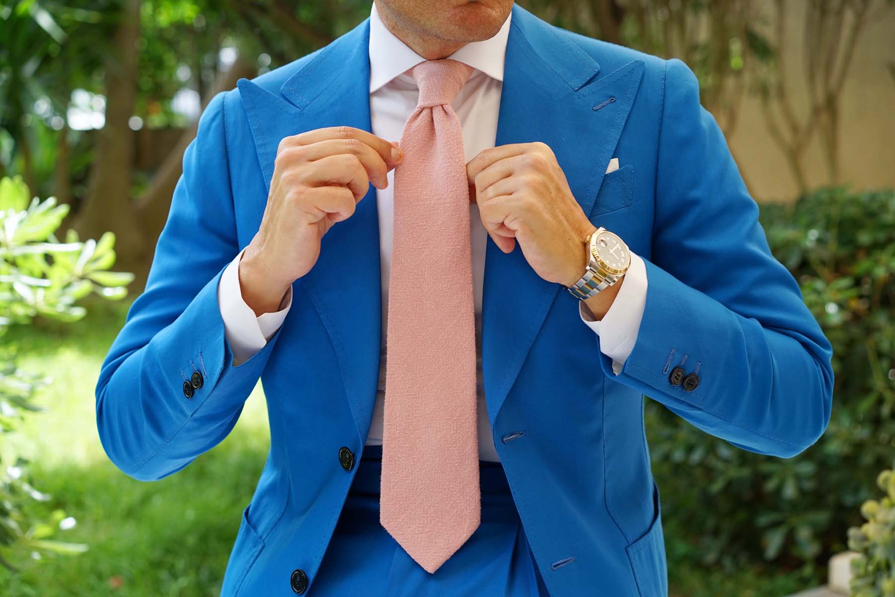 New York Dusty Nude Pink Linen Necktie - Image 6