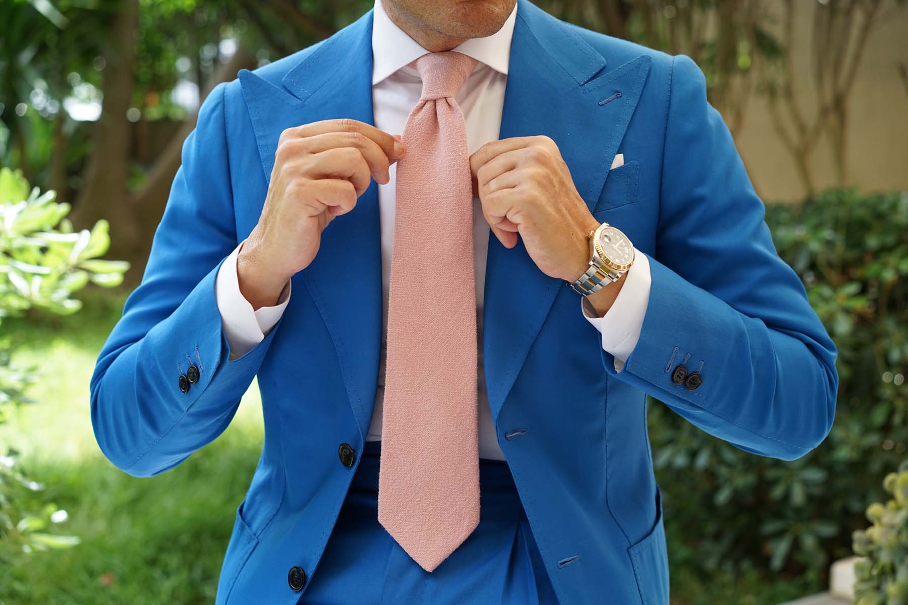 New York Dusty Nude Pink Linen Necktie - Image 8