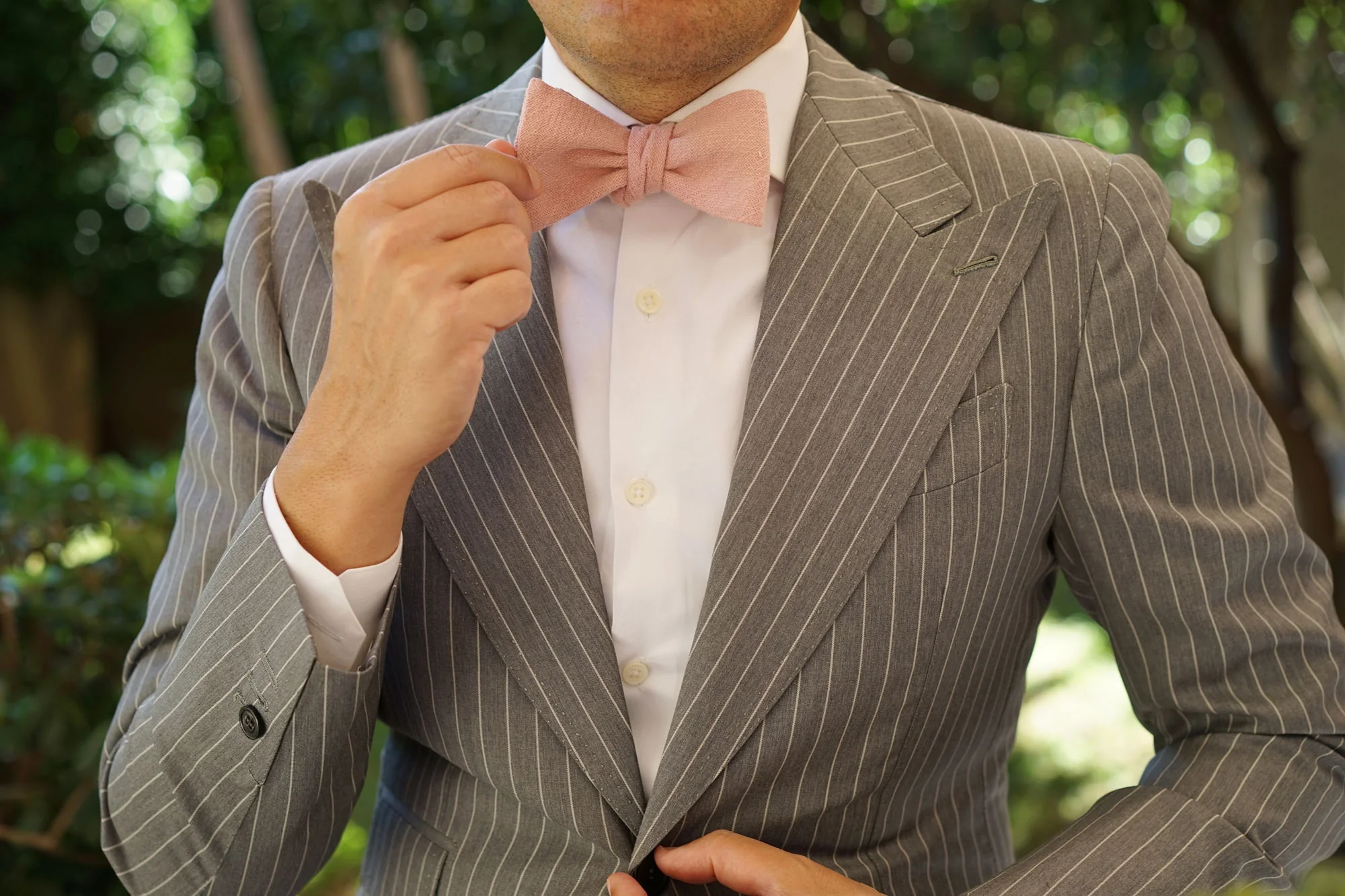 New York Dusty Nude Pink Linen Self Bow Tie - Image 6