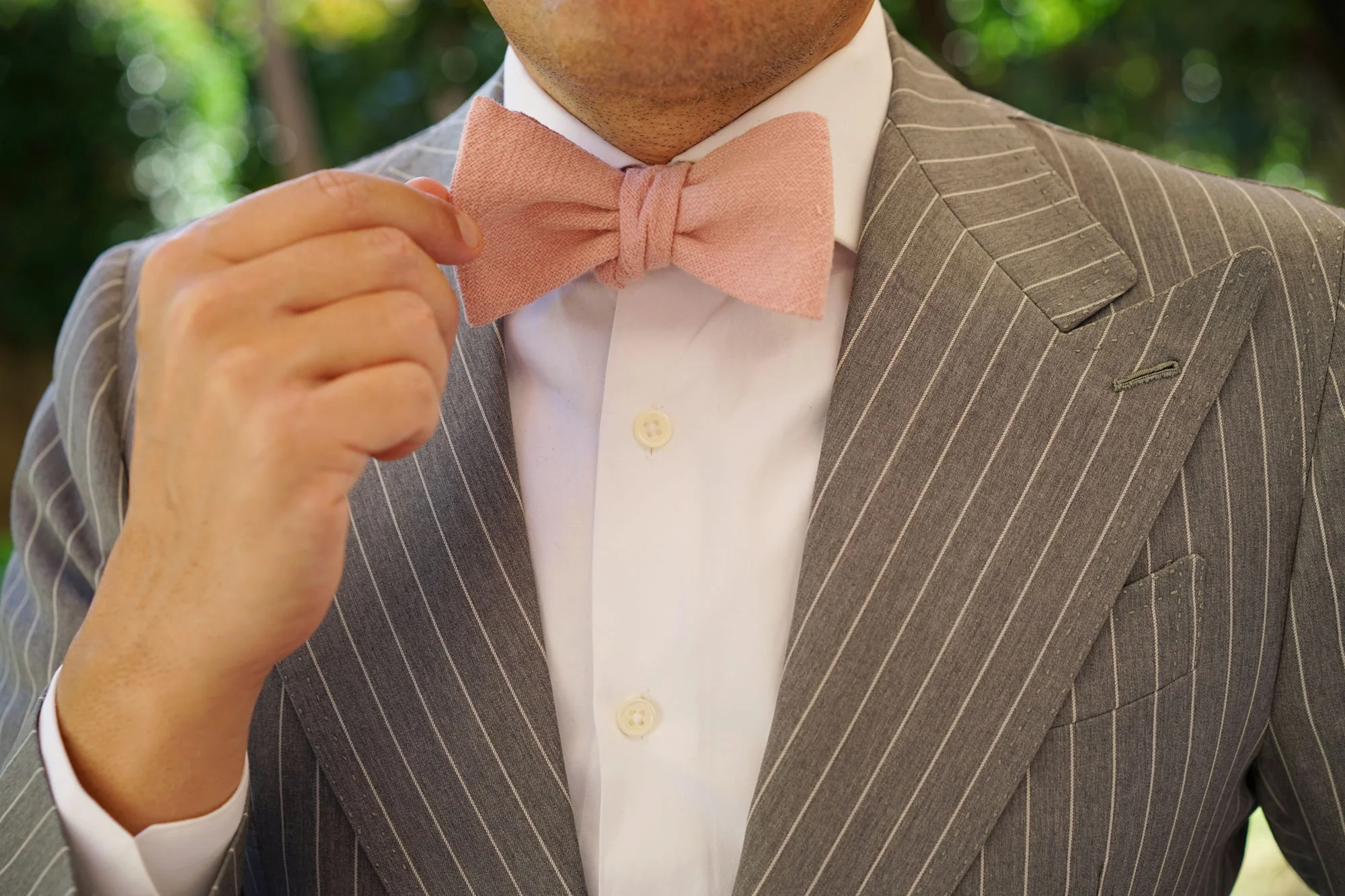 New York Dusty Nude Pink Linen Self Bow Tie - Image 7
