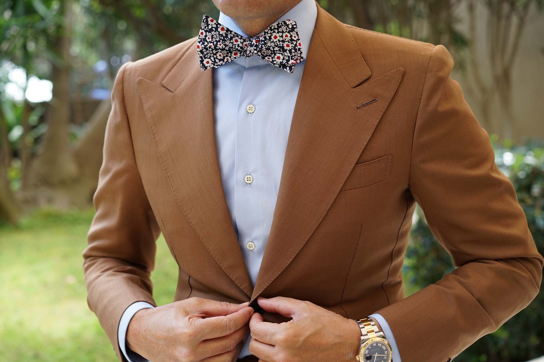 New York Navy Floral Self Bow Tie - Image 3