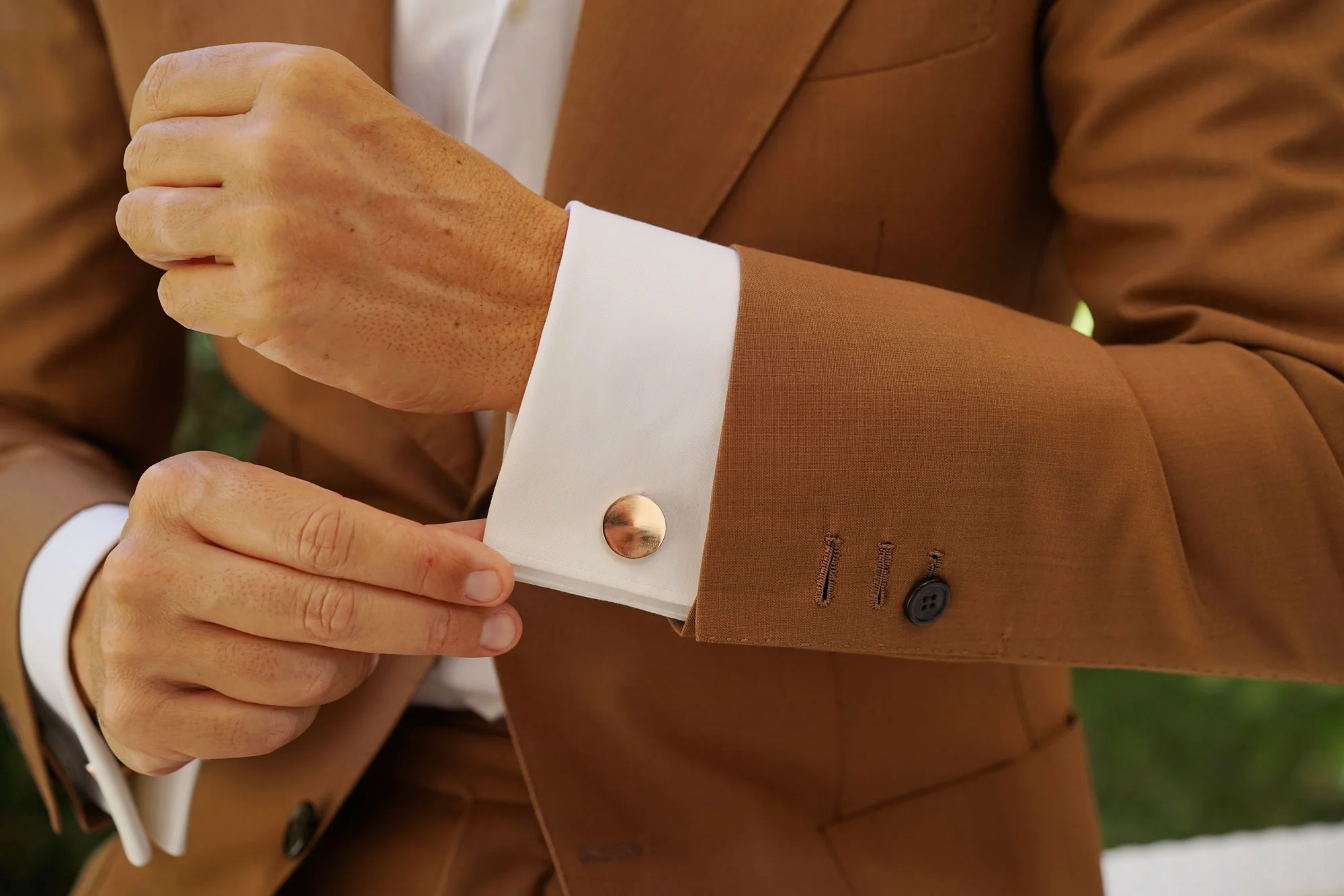 New York Rose Gold Circle Cufflinks - Image 7
