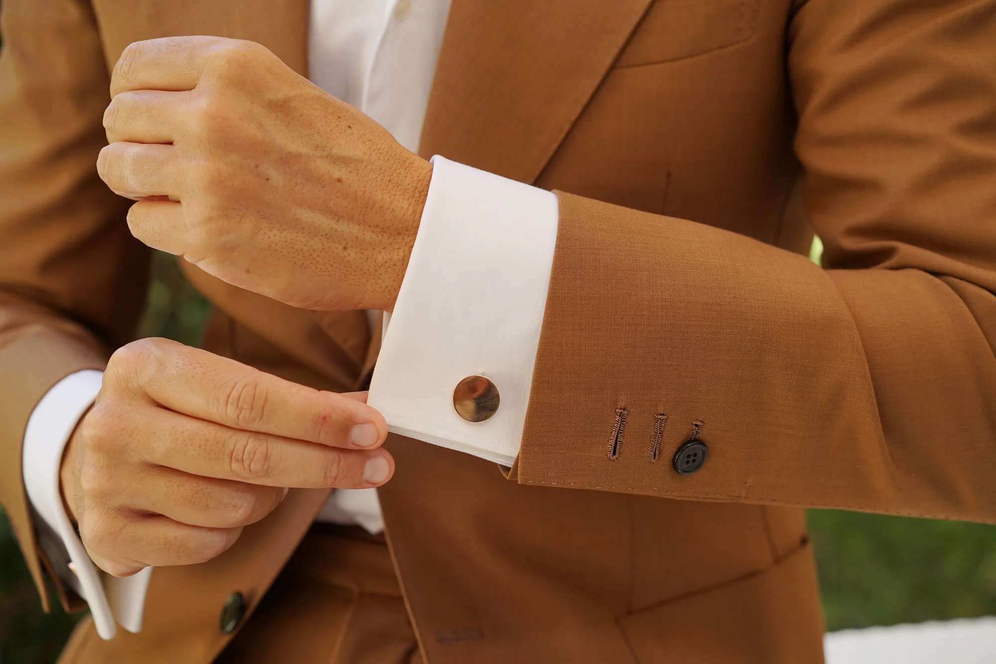New York Rose Gold Circle Cufflinks - Image 8