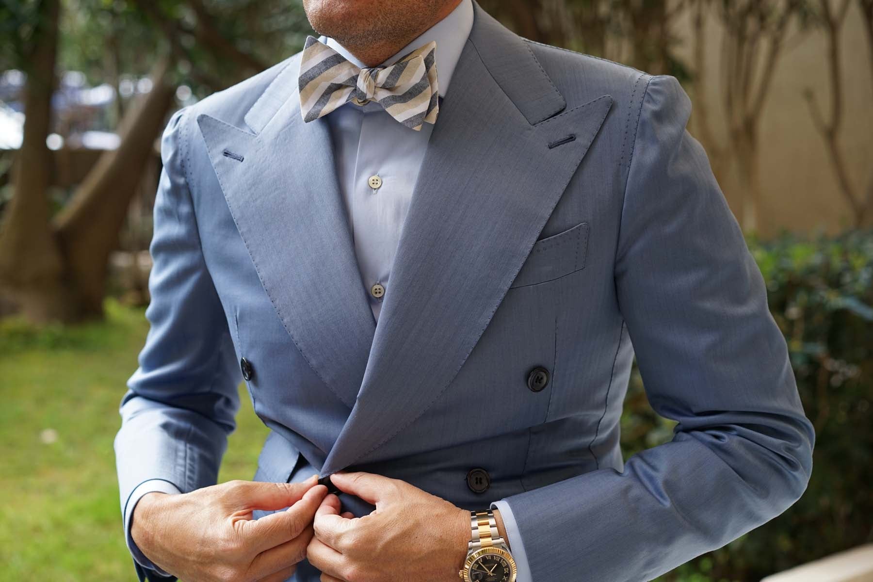 New York Striped Self Bow Tie - Image 4