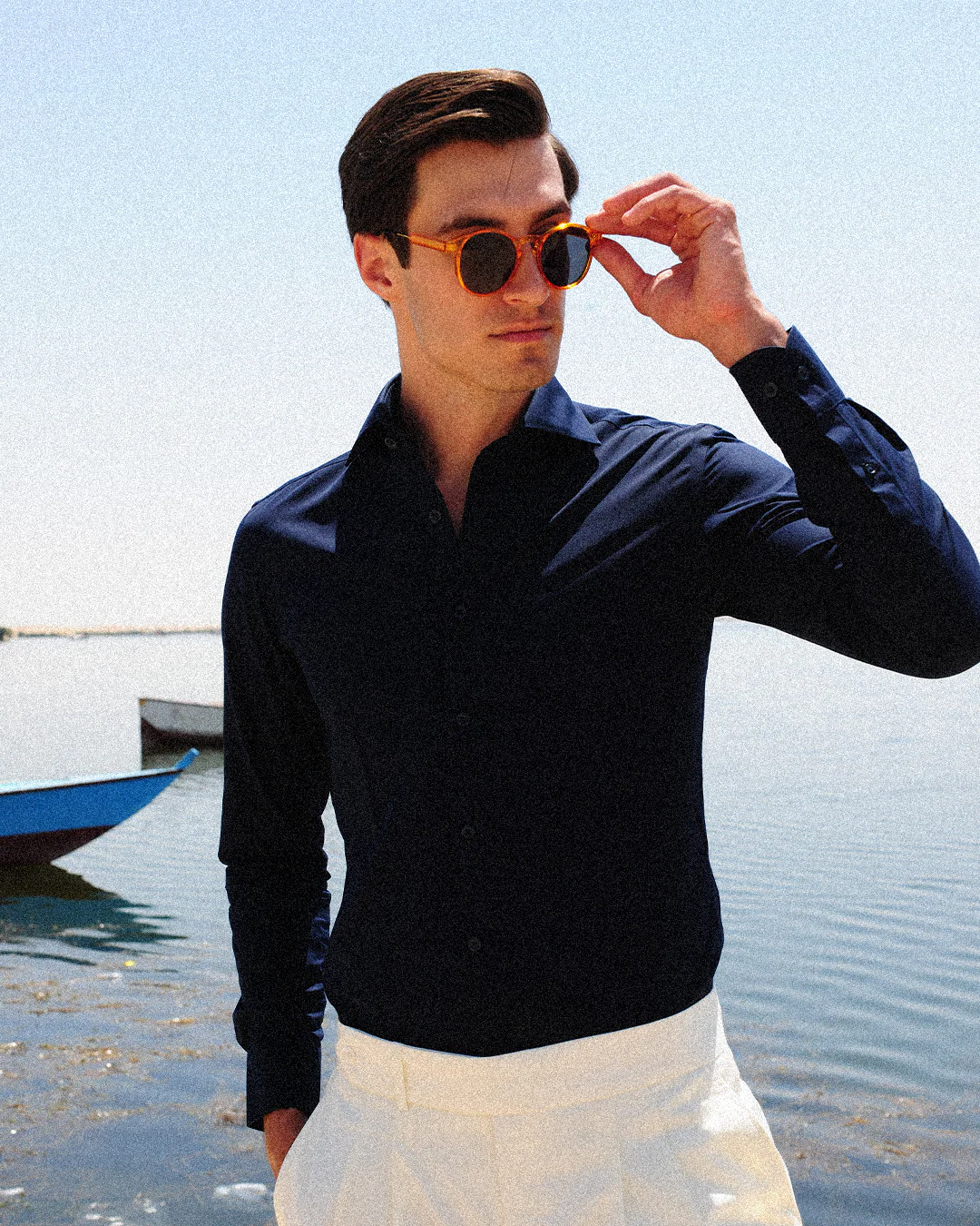 Newhouse Navy Poplin Non-Iron Shirt - Image 2