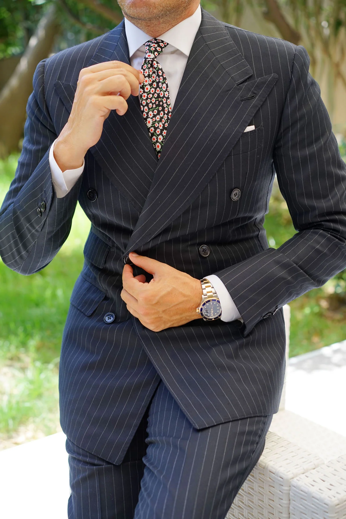 Nong Nooch White Flower Skinny Tie - Image 11