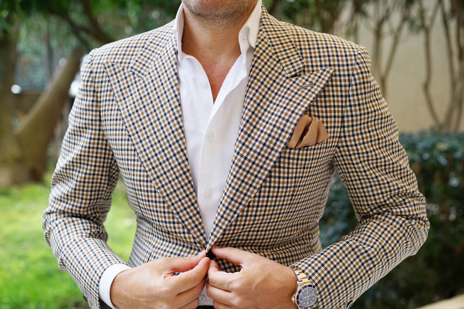 Nude Brown Satin Pocket Square - Image 3